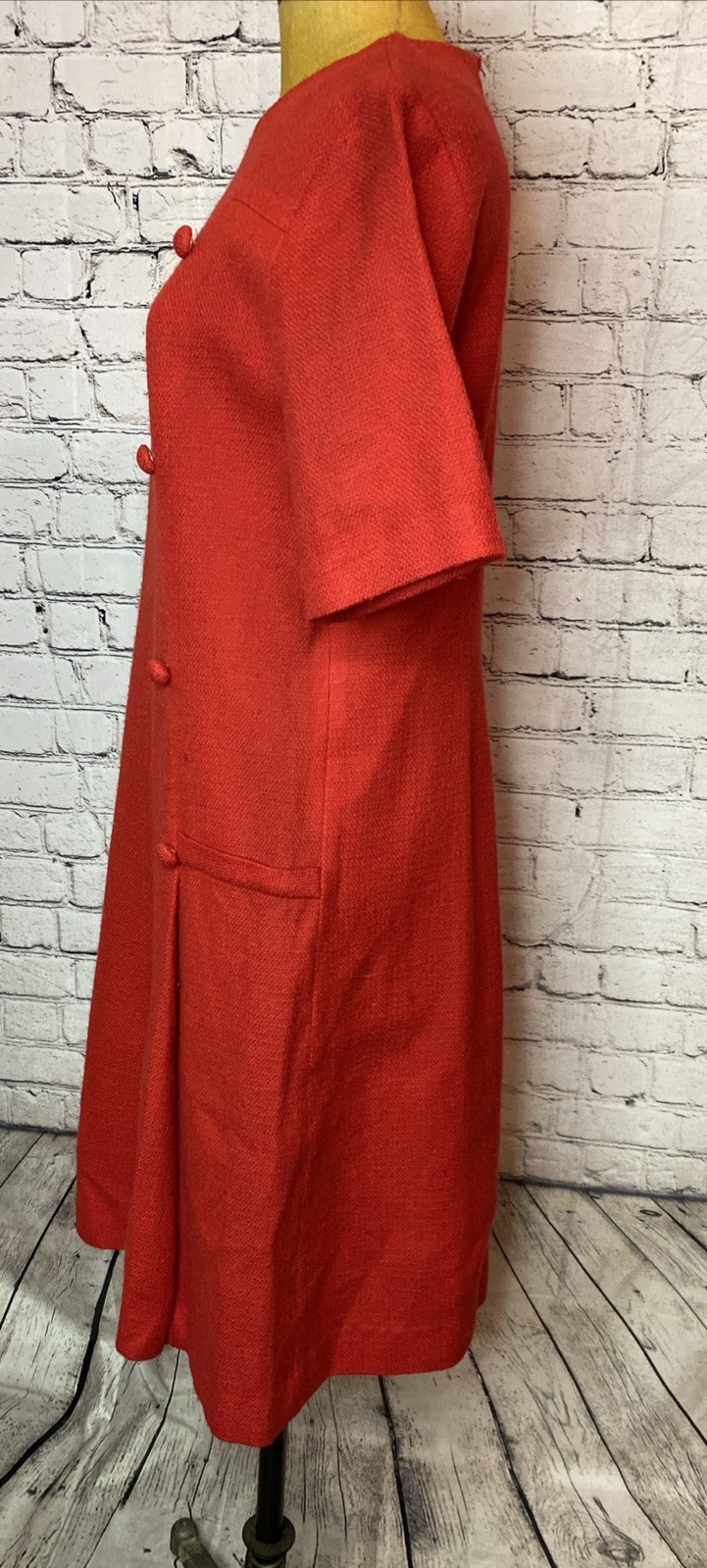 Vtg Nancy Greer New York Button Red Tweed Dress Career Size 14