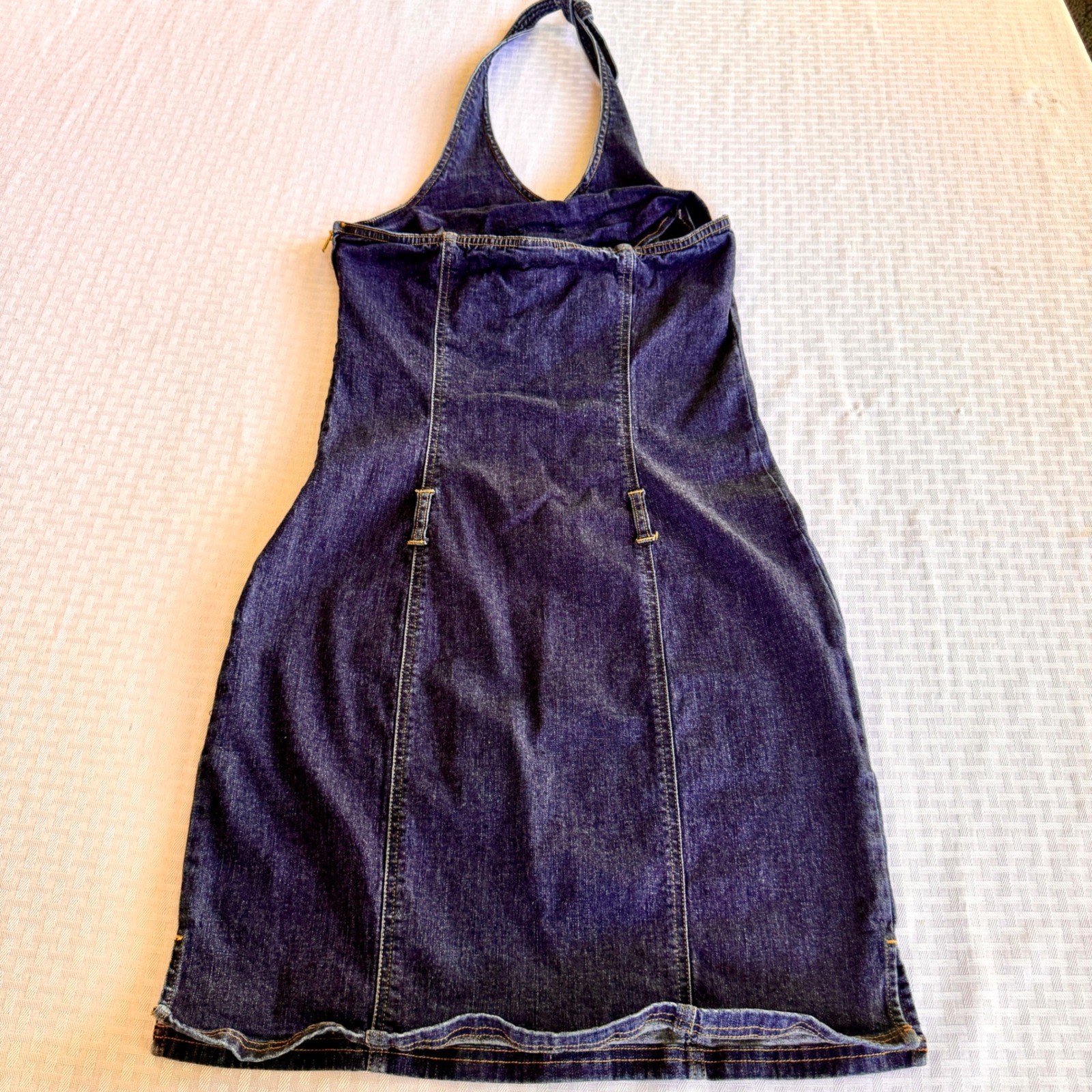 Tommy Jeans Vintage 90s Denim Halter Mini Dress Dark Wash Indigo Womens Medium