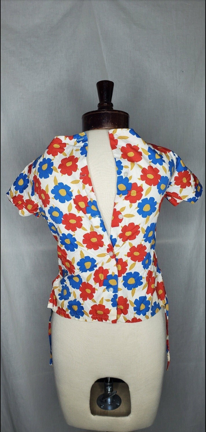 Vintage 1950s Large Floral Print Side Tie Blouse Juniors Medium Size 10