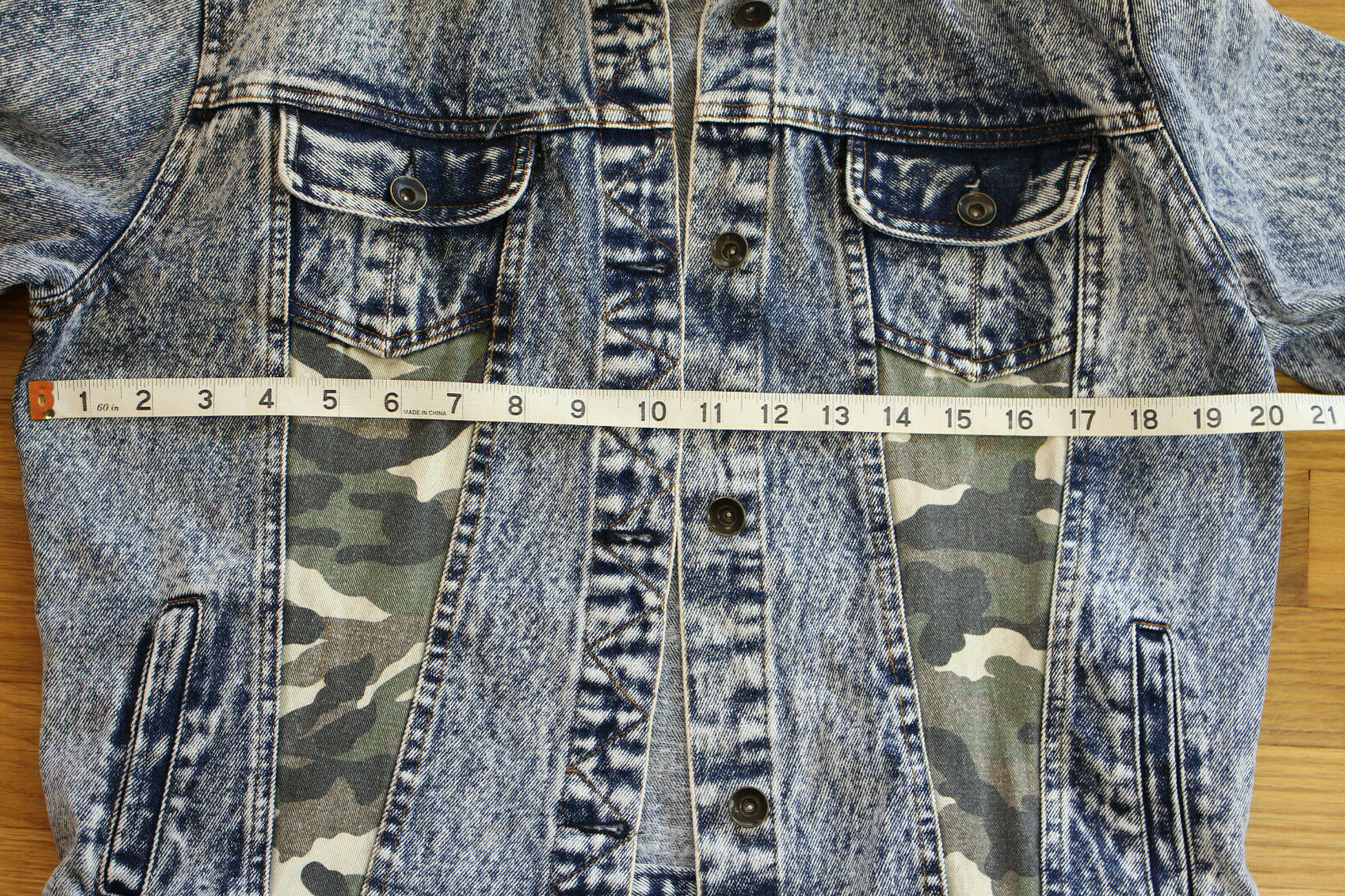 NAVIE WOMENS 80’S 90’s VINTAGE ACID/ STONEWASH CAMOUFLAGE DENIM JACKET SIZE L