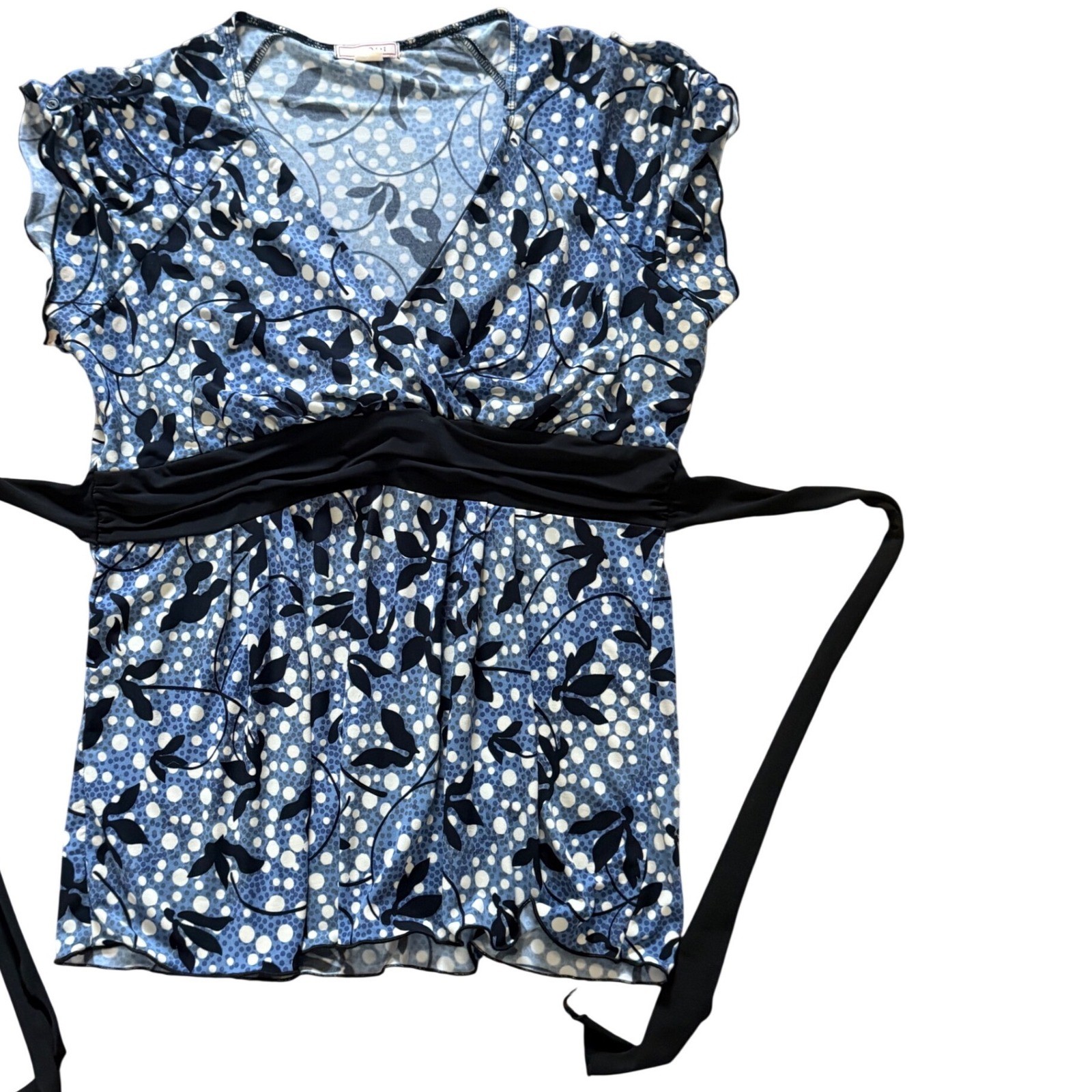 Vol 1 Y2K Blue Babydoll Top Tie Back Flutter Sleeve V Surplice Neckline SZ L?