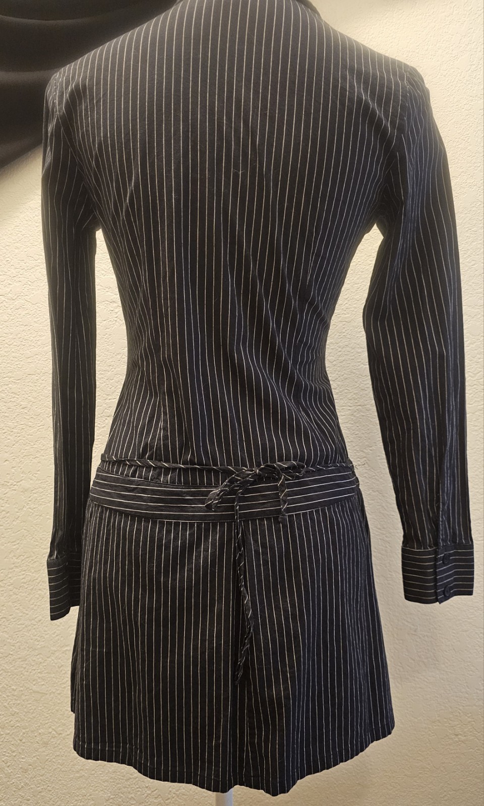 Y2K Vintage Aqua Blues Pinstripe Mini Dress Sz 5 Longsleeve Wrap dress