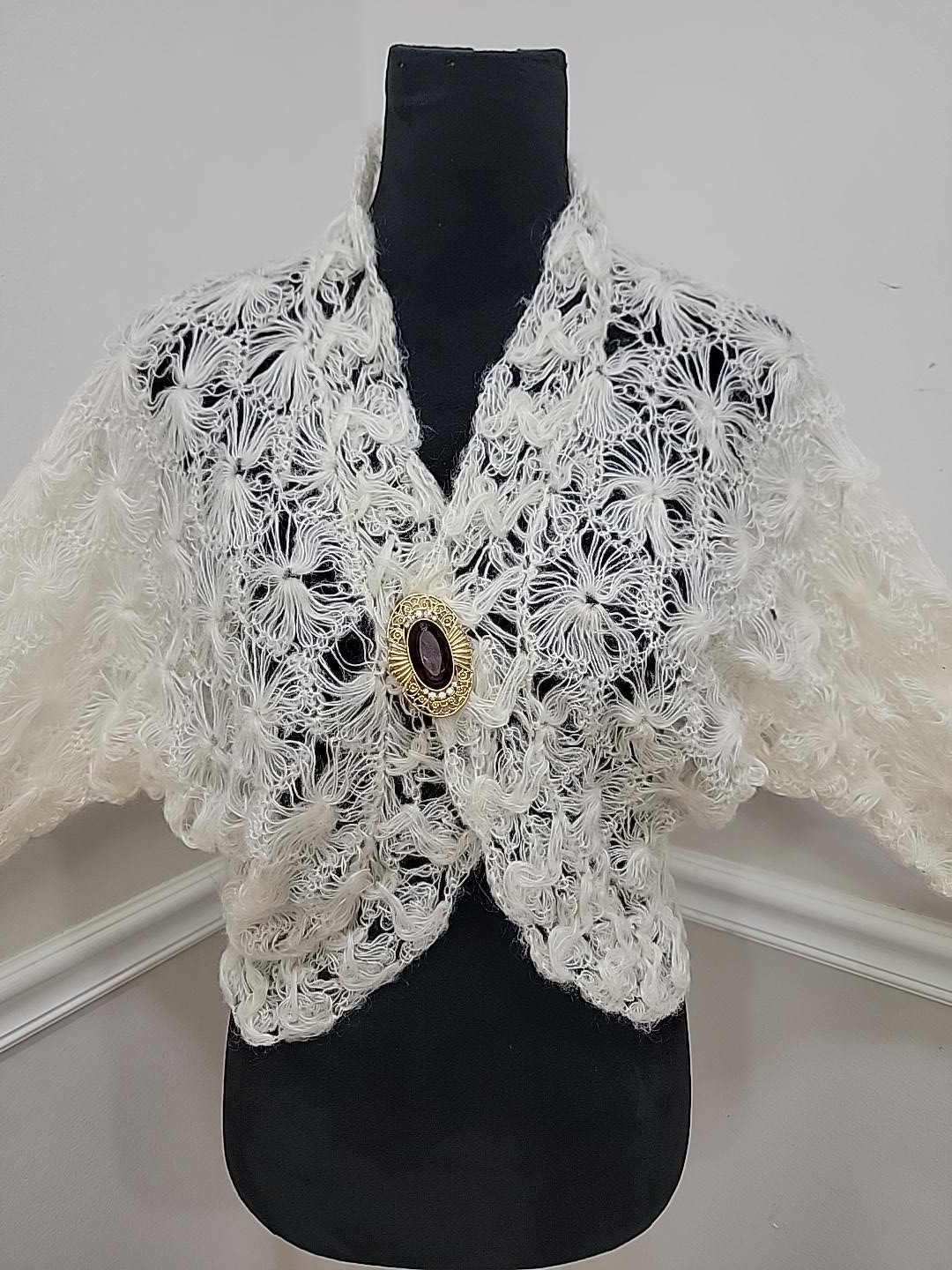 VTG’70s Made in Japan Hand Made Acrylic Crochet Bolero Victorian Style Cardigan.