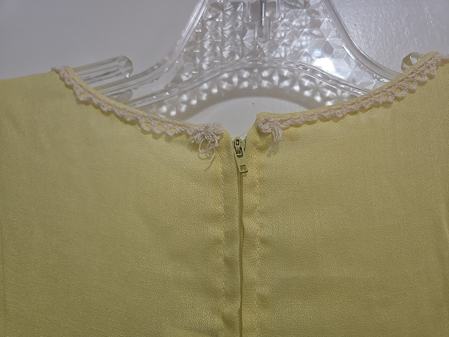 Connie Sage Women’s Vintage Dress Short Sleeve Lace Details Yellow Tie Zipper