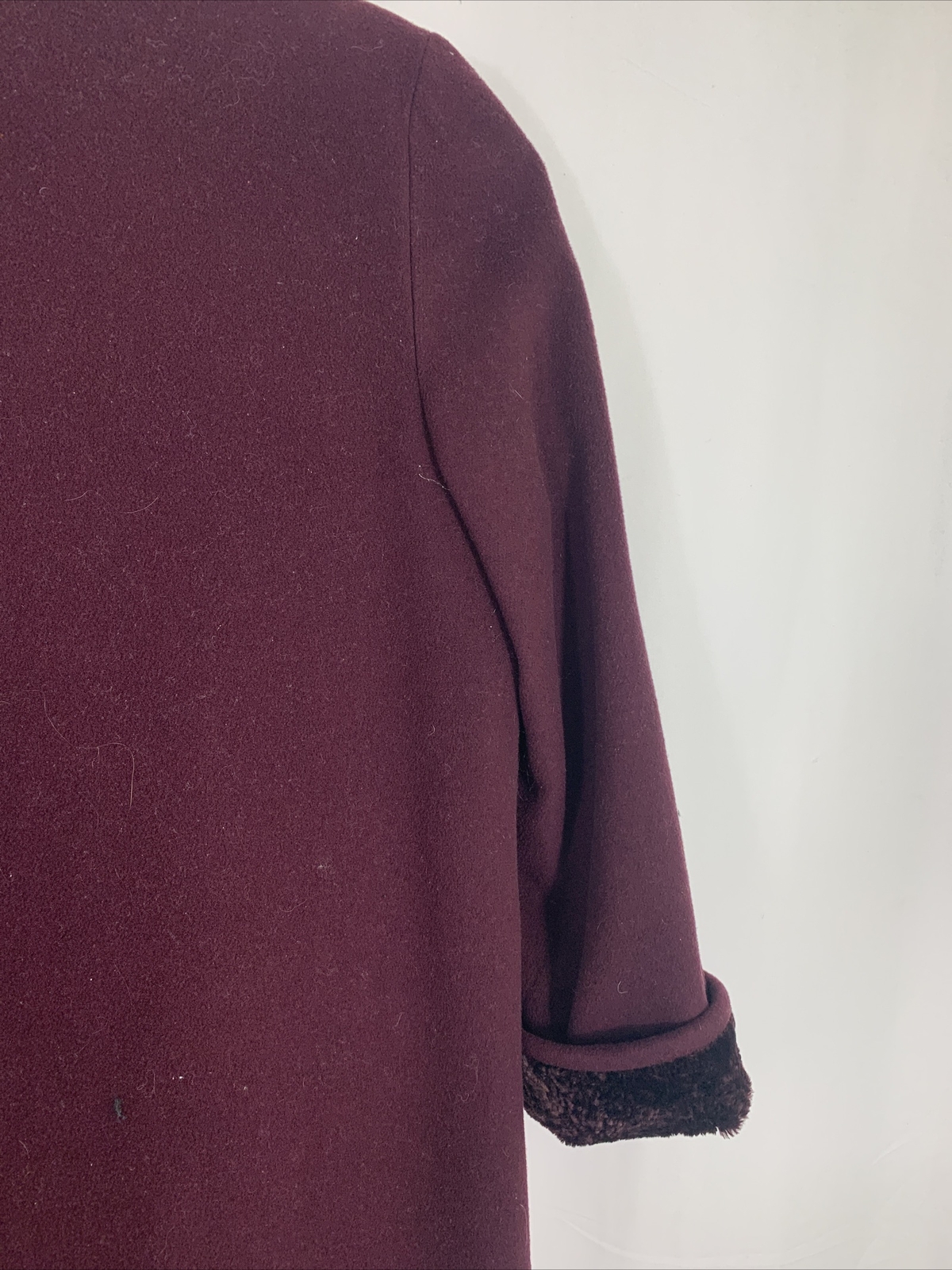 Vintage 80s Alorna Long Plum Wool Coat 12 Petite Evening Duster Velvet Trim