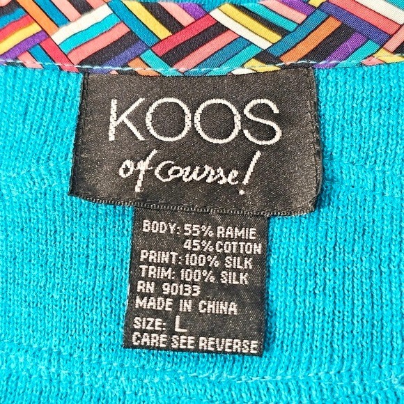 Vintage Koos of Course! 2-Piece Womens Turquoise Cardigan & Silk Shell Top L