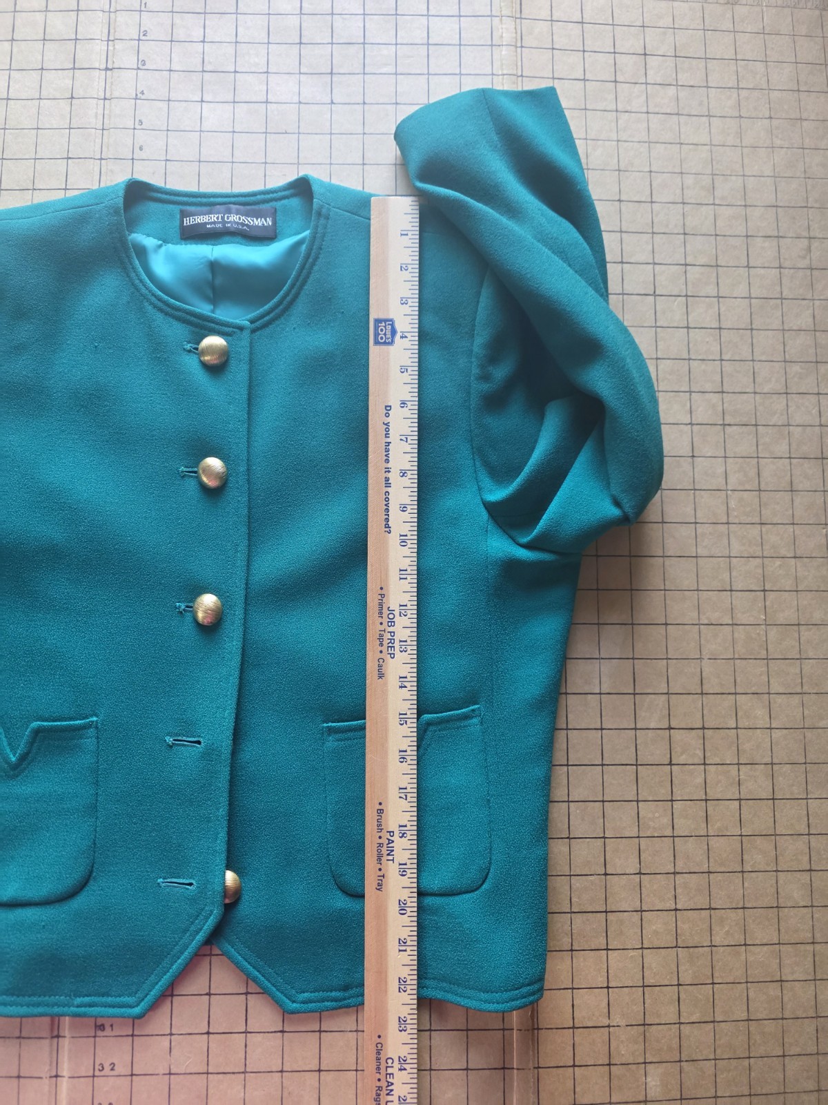 VTG Herbert Grossman Talbots Teal Green 100% Wool Skirt Suit Set Sz 14 Fits M/L