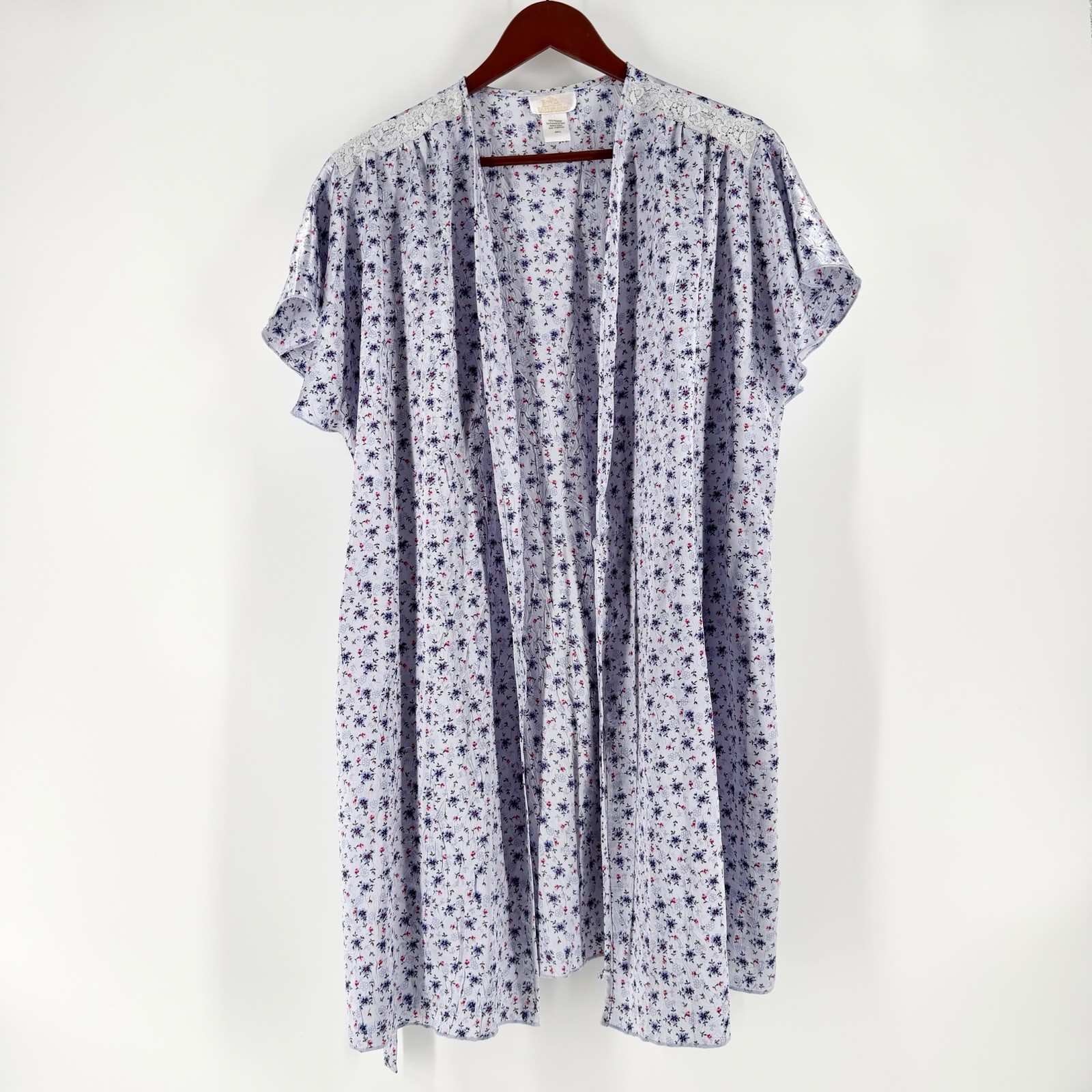 Vintage LA Intimates Small Floral Satin Kimono Robe Lavender Pink Y2K 90s Lace