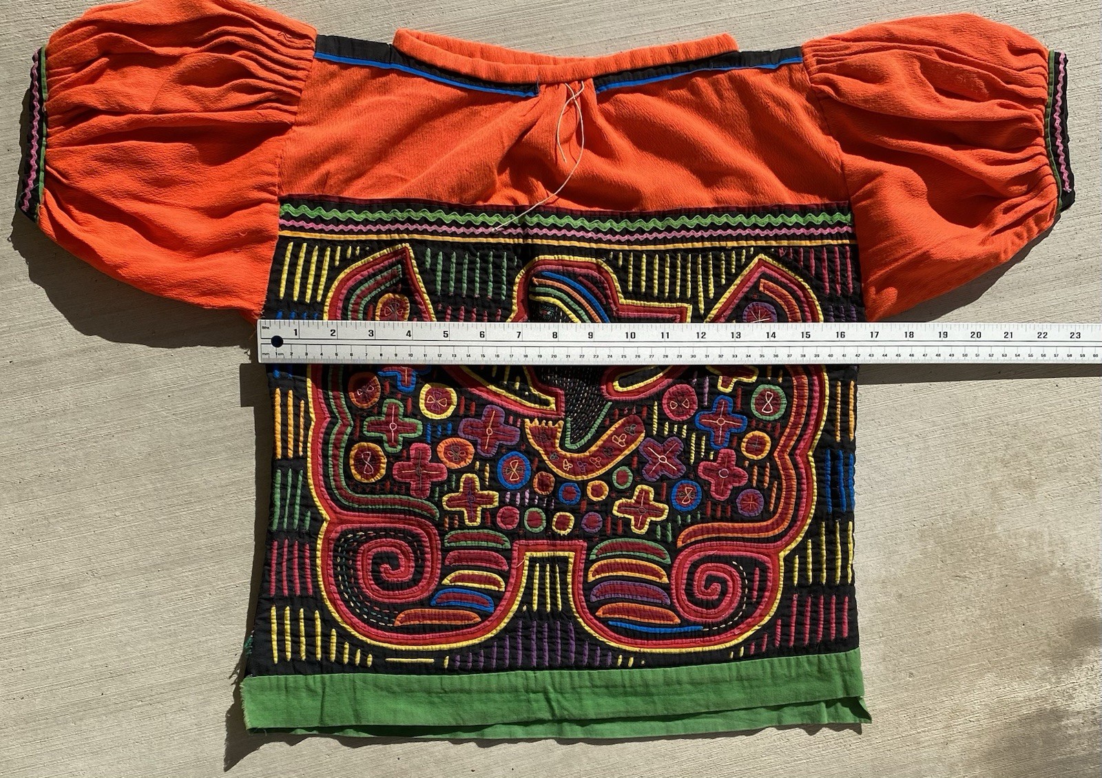 Vintage Kuna Mola Blouse Reverse Applique Winged Figure Panama Folk Art Top