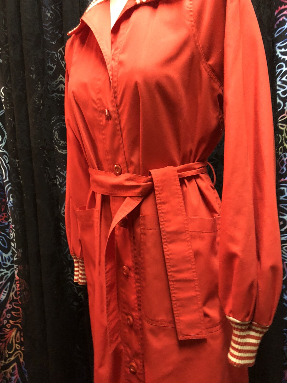 The Clothes Horse vintage Shirt Dress Jacket Size 12 Red Candy Stripe Duster