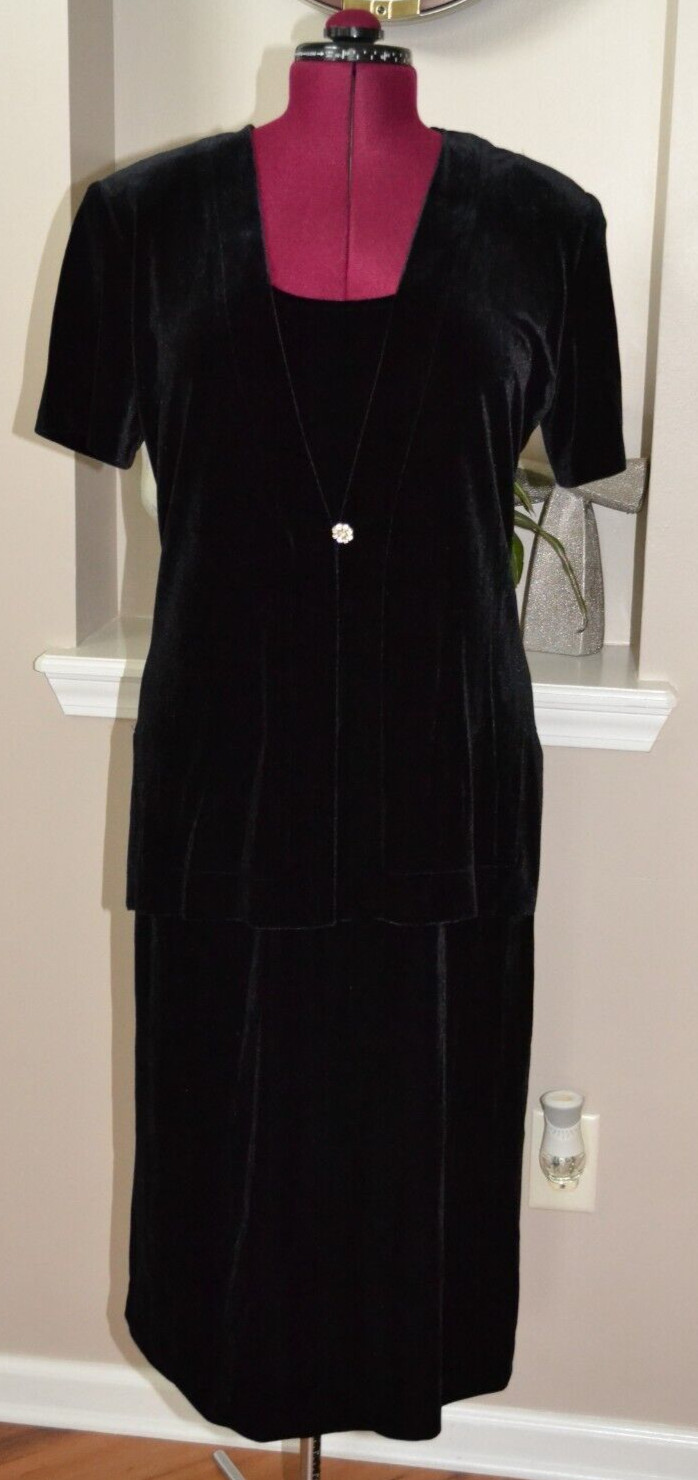 Rhapsody 90’s Vintage Black Soft velour short sleeve long dress, sz 14
