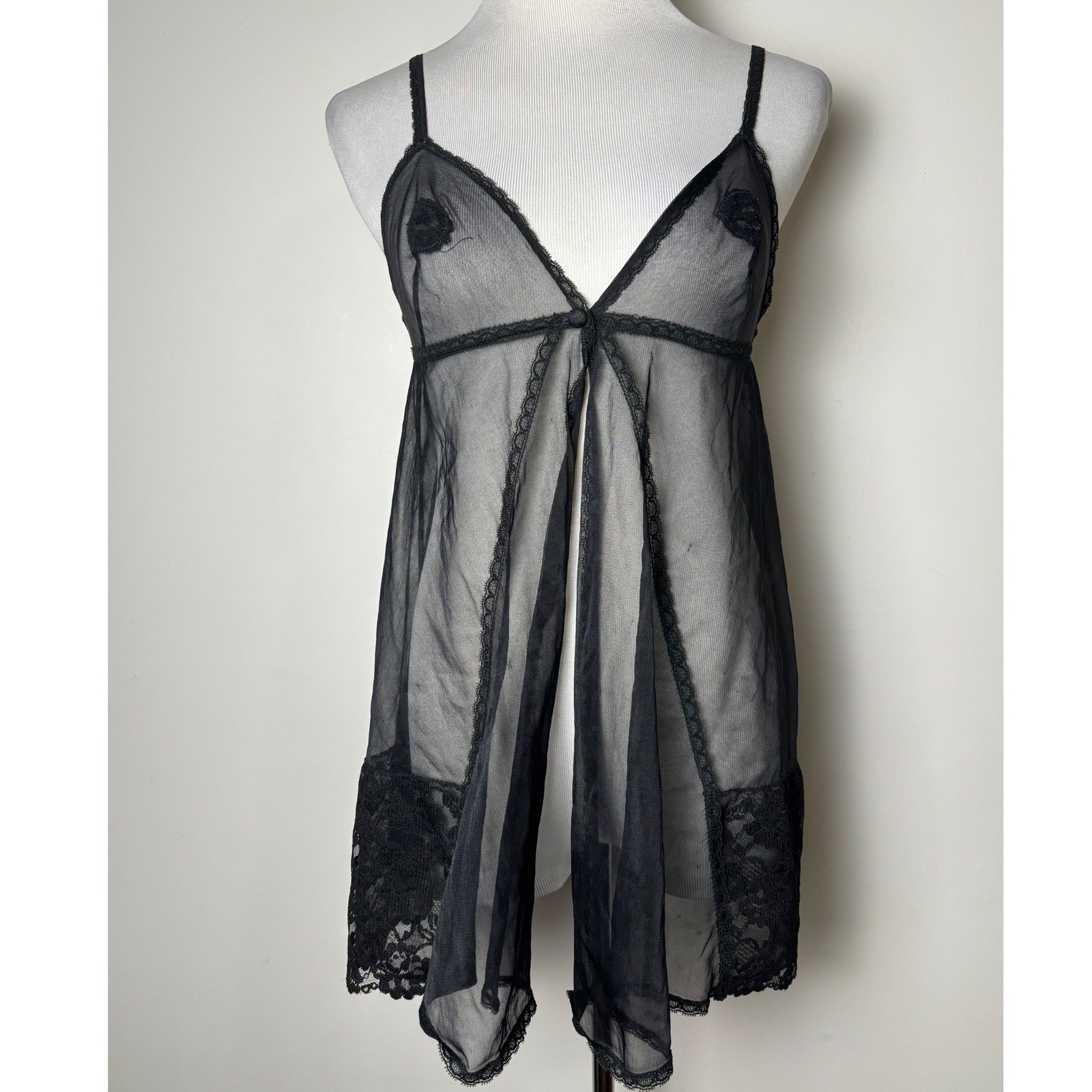Fredericks of Hollywood VTG Sheer Babydoll Chemise M Mesh Lace Coquette Lingerie