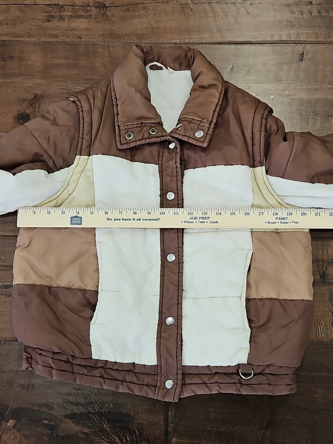 VINTAGE RETRO 1970’S MULTICOLOR NYLON PUFFER JACKET W REMOVABLE SLEEVES SIZE S