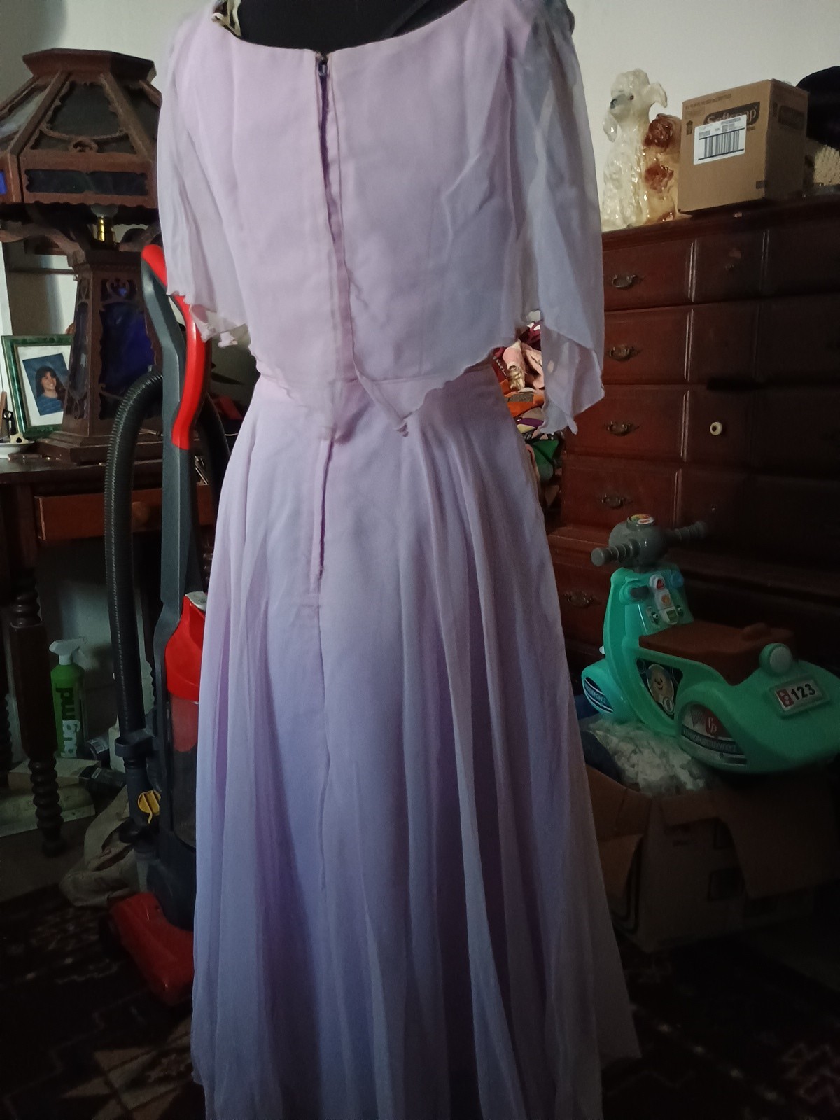 Vintage Handmade Chiffon Full Circle Overlay Skirt Pale Lavender Dress Sz S