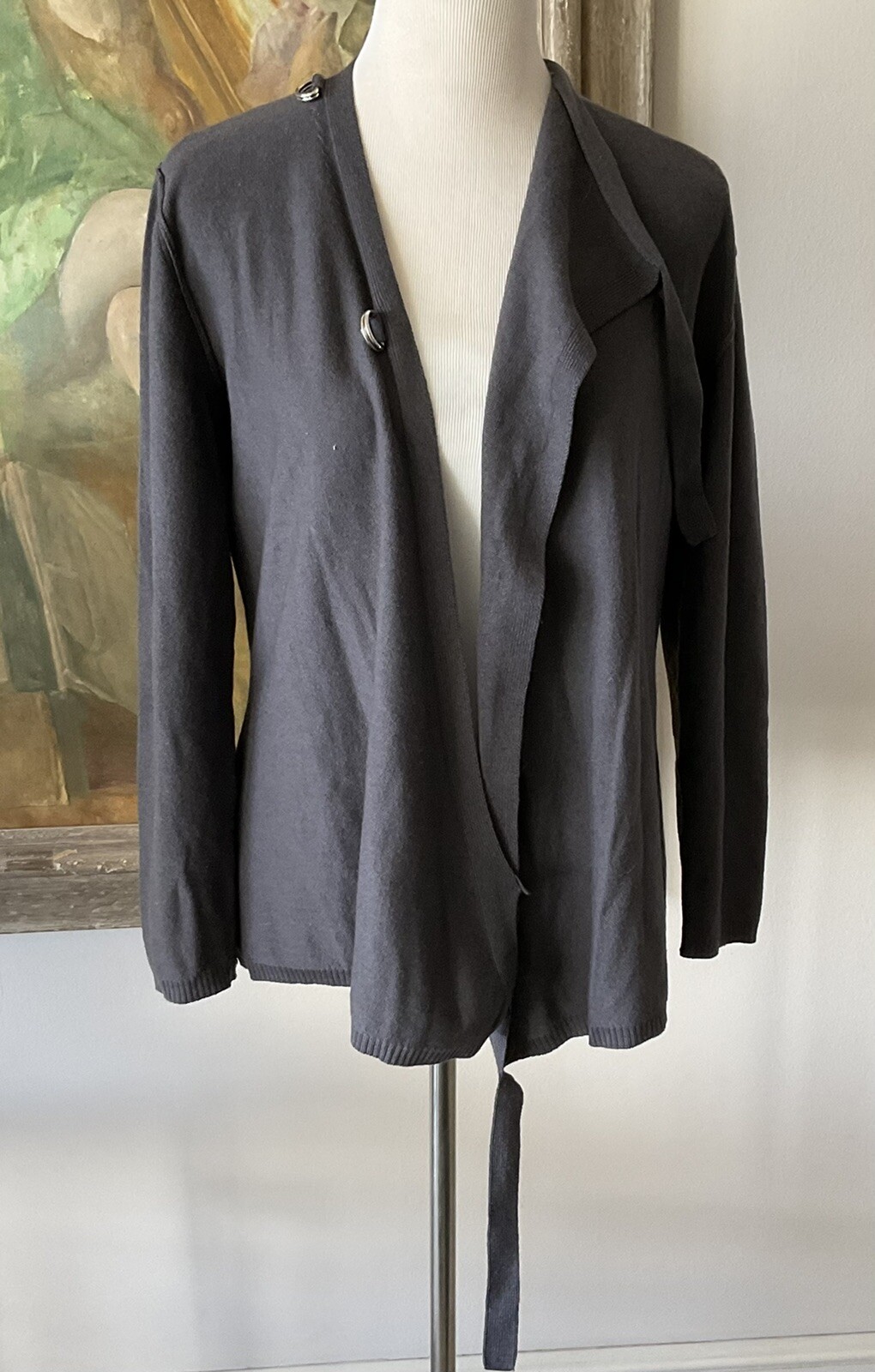 Vintage SONIA RYKIEL Paris Wool Cashmere Grey Cardigan w/ Ties SZ 38 Small