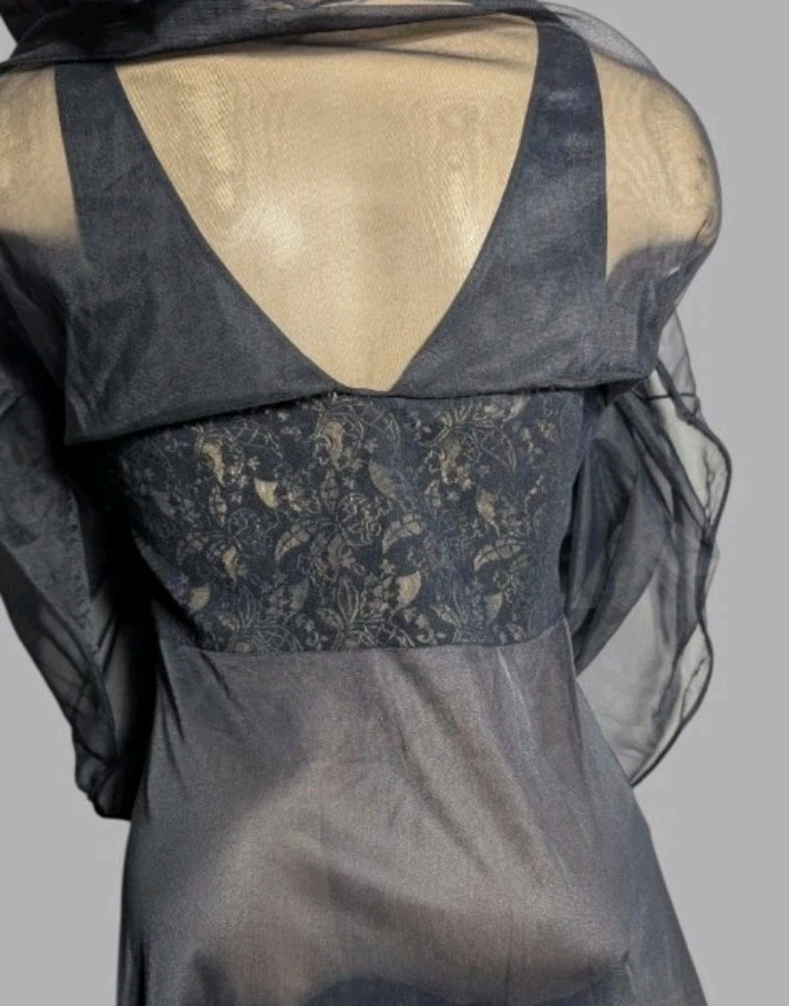 VTG 1950s Vassarette Maxi Slip Dress Nightgownown Layered Chiffon Lace Black 36