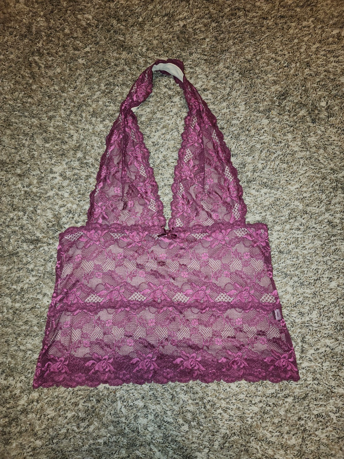 The Limited Y2K Burgundy Lace Halter Cami Tank Top Size Large Floral Lace