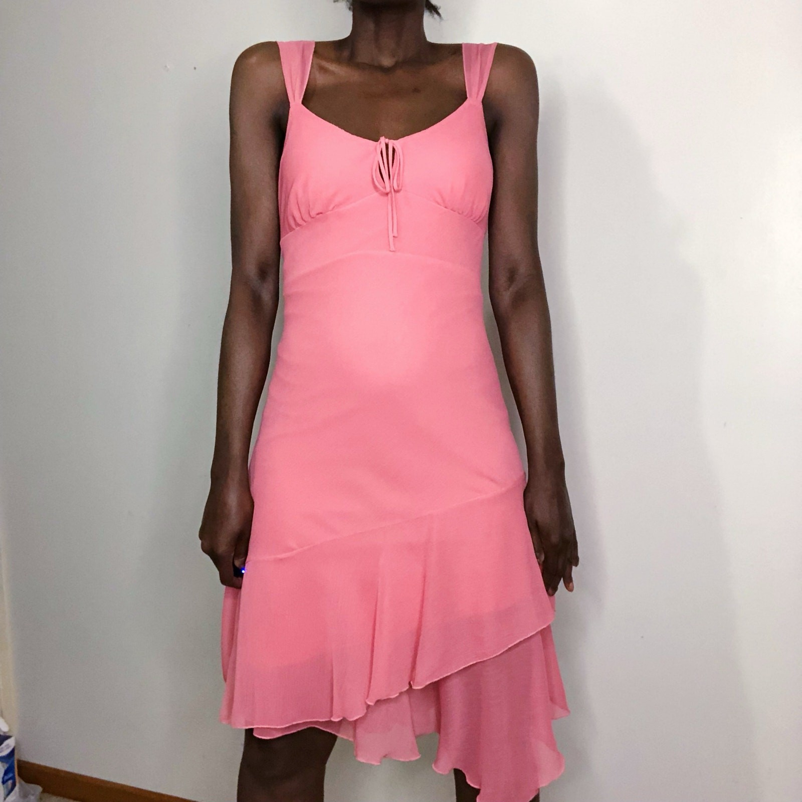 VTG 90s Y2K Pink Chiffon Coquette Fairy Milkmaid Asymmetric Dress Size Large