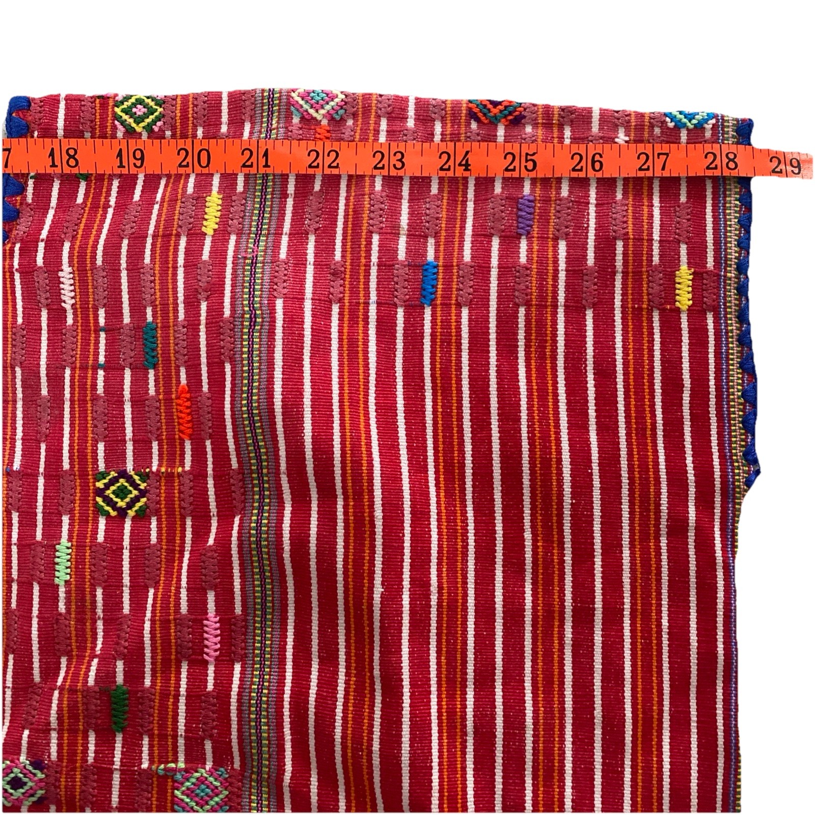 Vintage Guatemalan Huipil Red Stripes & geometric Shapes hand woven OS Peasant