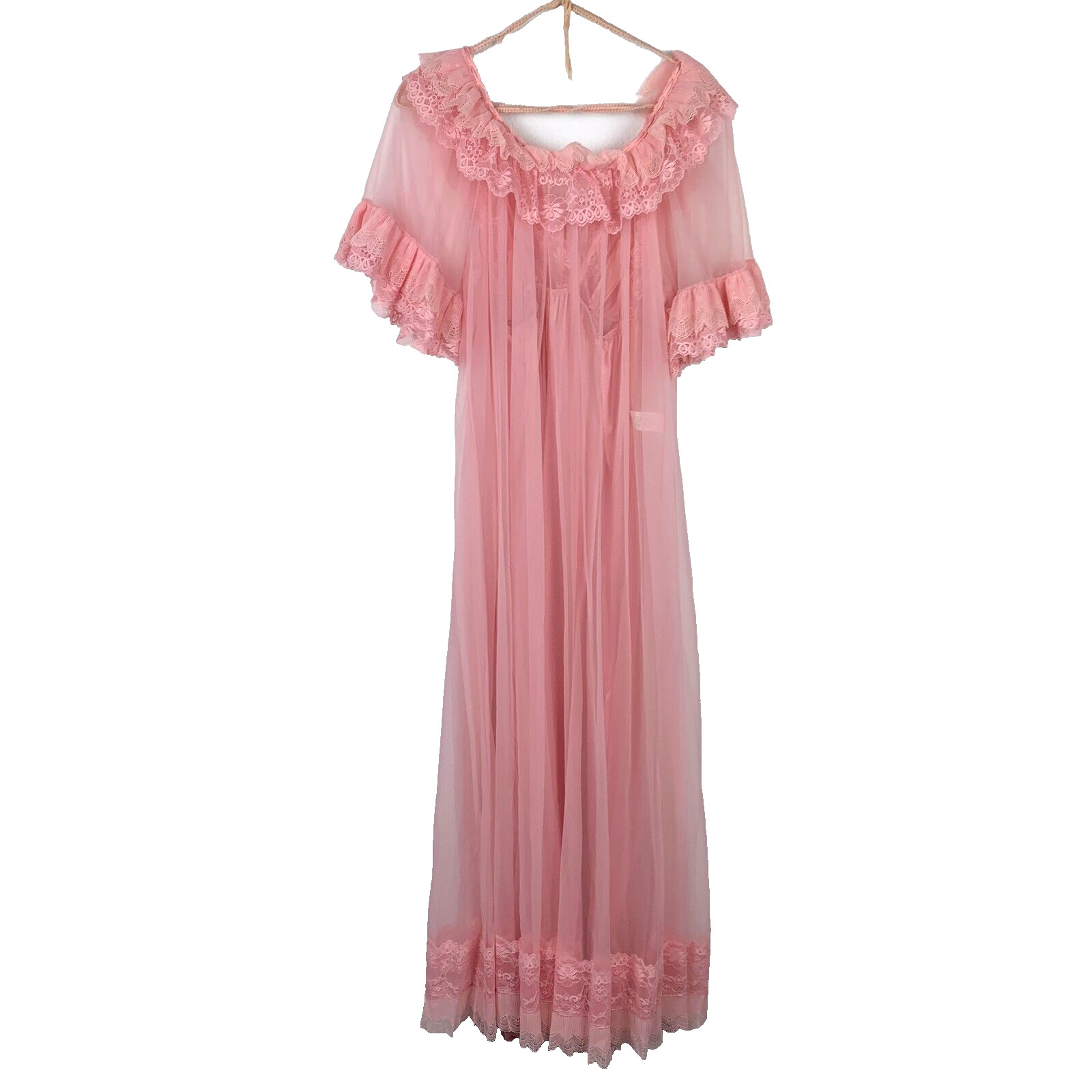 Vintage Jenelle of California Pink Sheer Nightgown Chiffon Nylon Tricot Robe Set