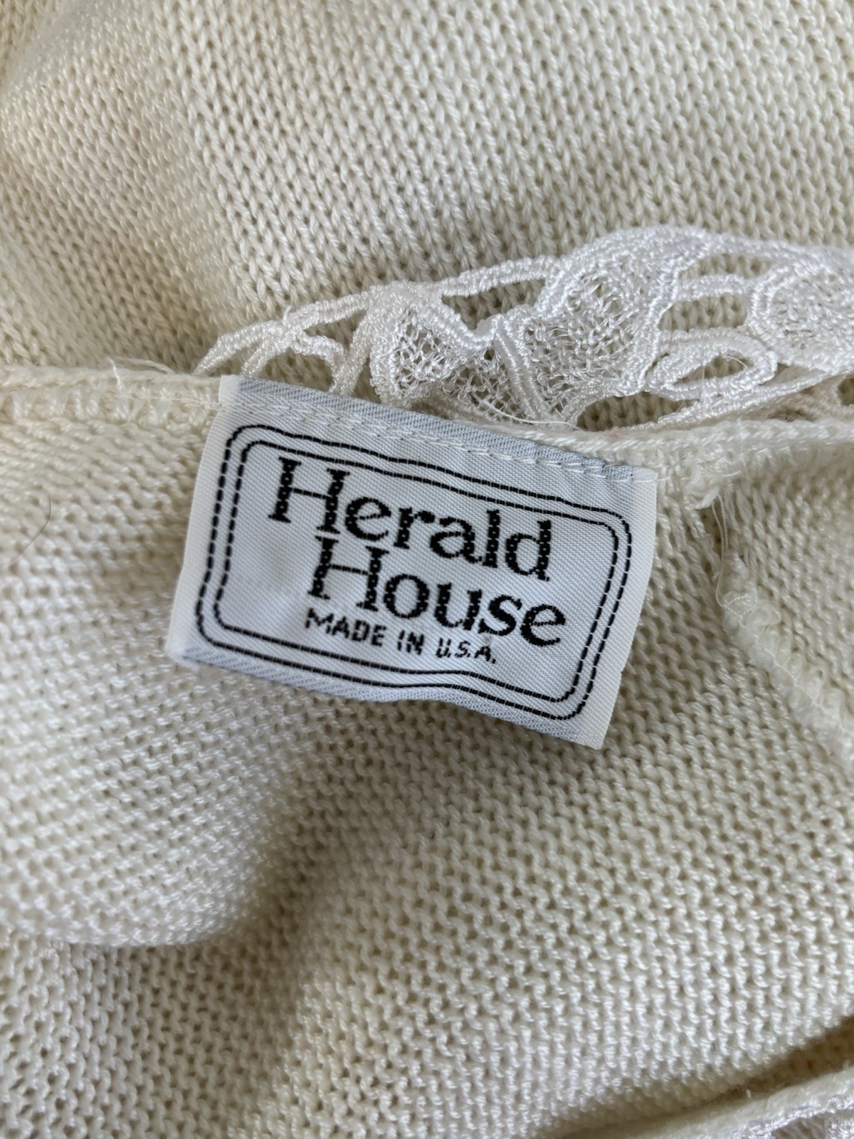 Vintage Herald House Sweater Women Small Ivory Cream Lace Peter Pan Collar USA