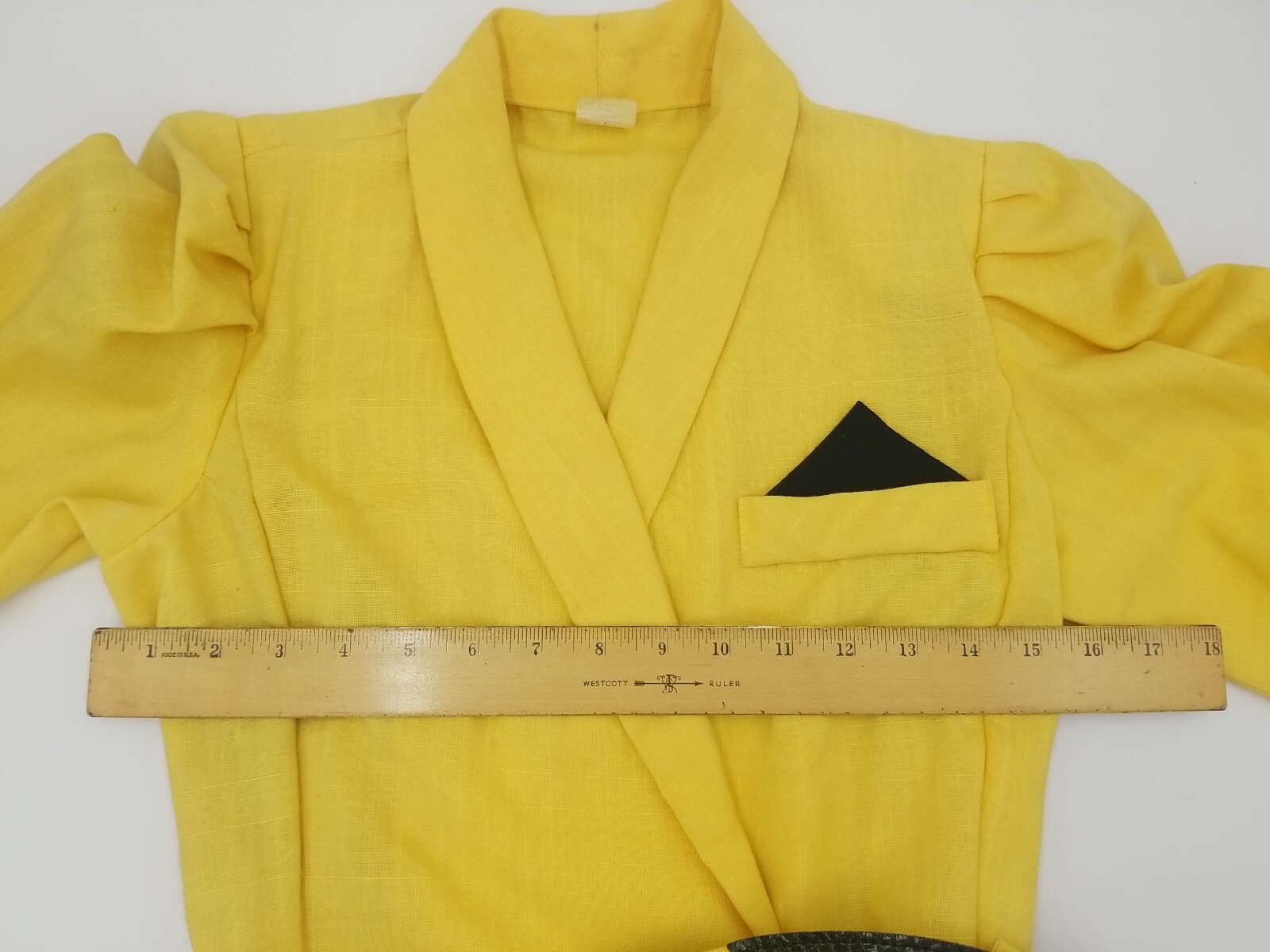 Vintage Yellow and Black Linen Wrap Like Dress w/Large Retro Belt Size 7