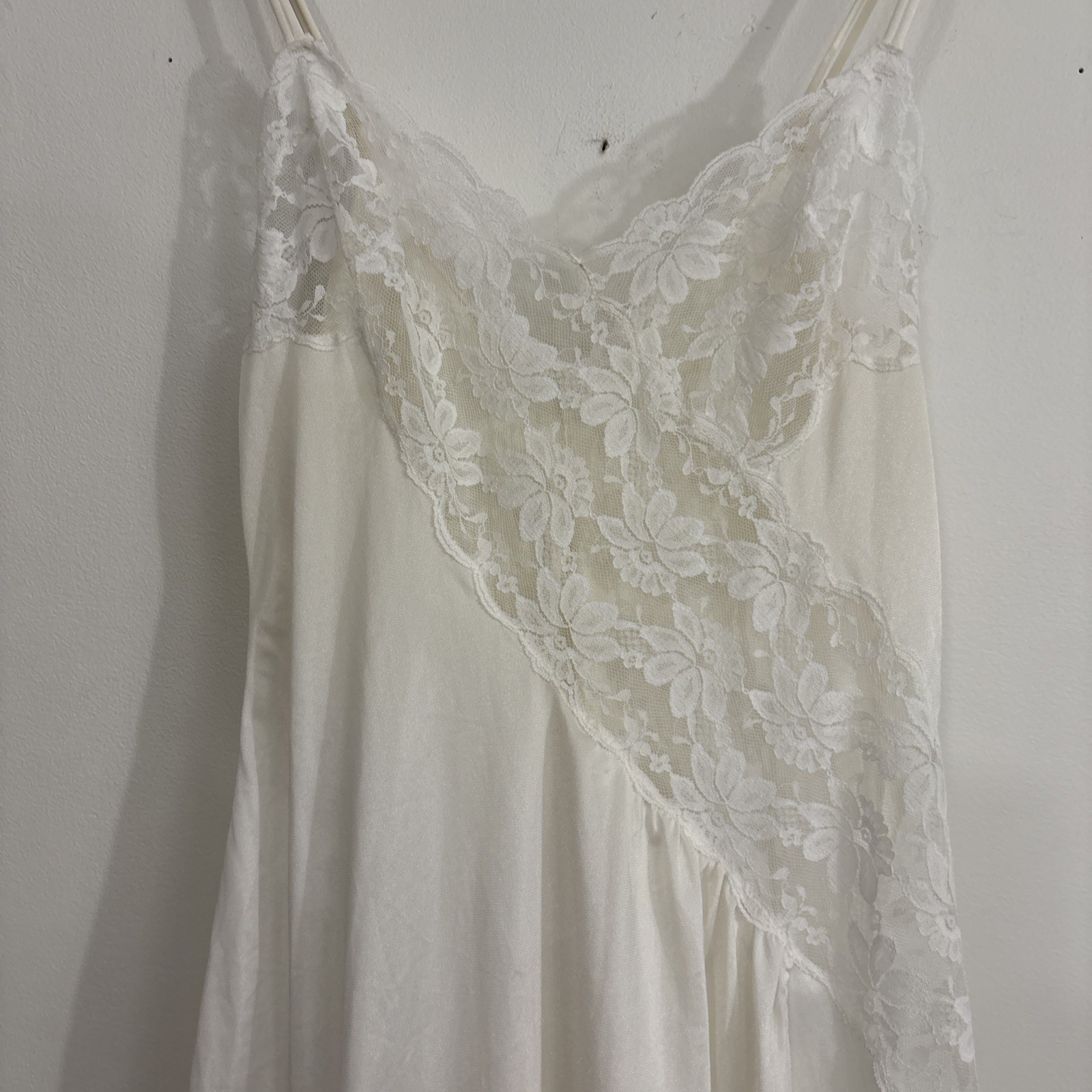 Vintage Val Mode Nylon Lace Slip Dress Nightgown Small Ivory Dainty Whimsy Sheer