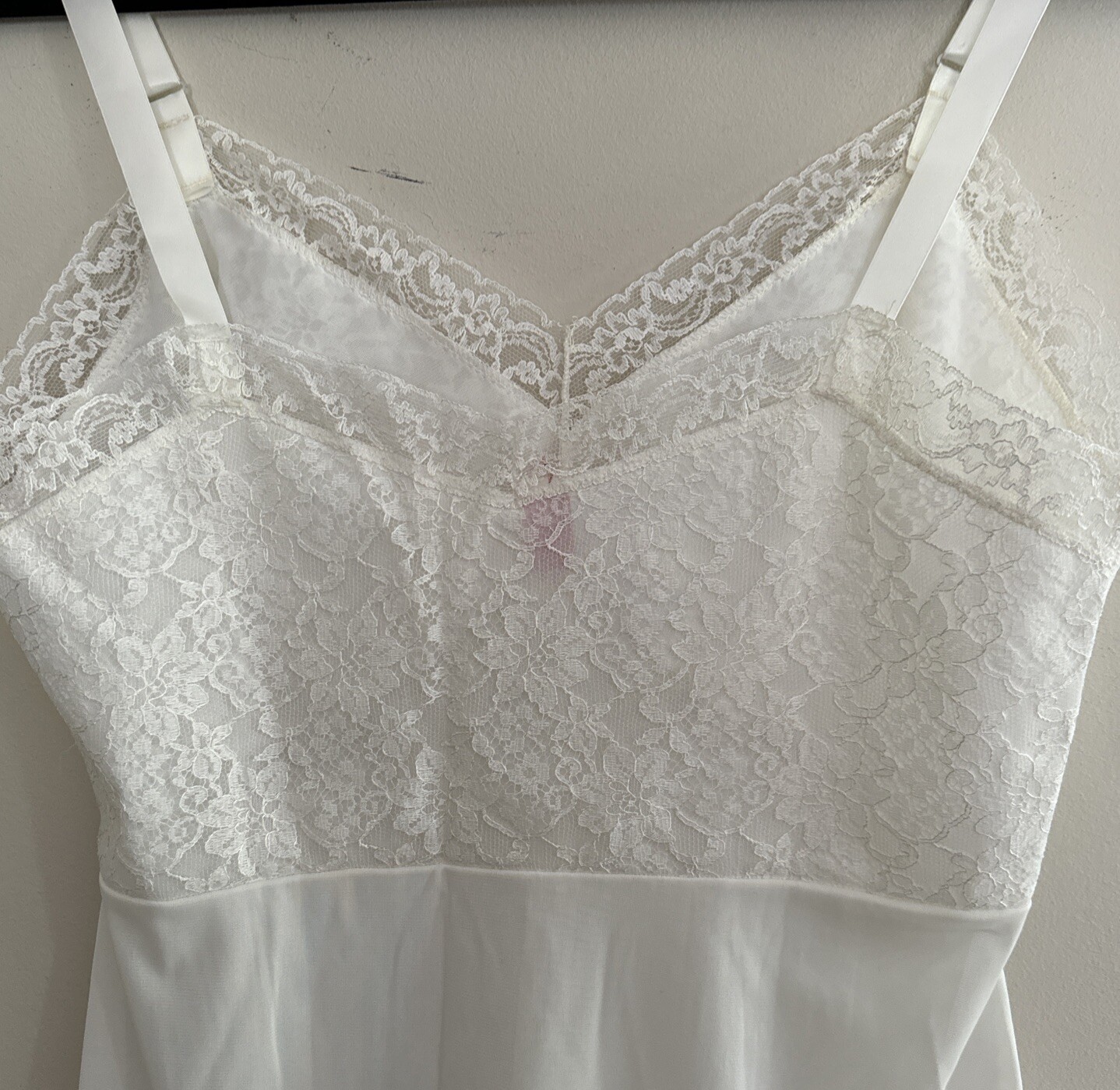 Vintage TRI-LIN Lingerie Nylon Lace Bodice Full Slip Size 34 Off White