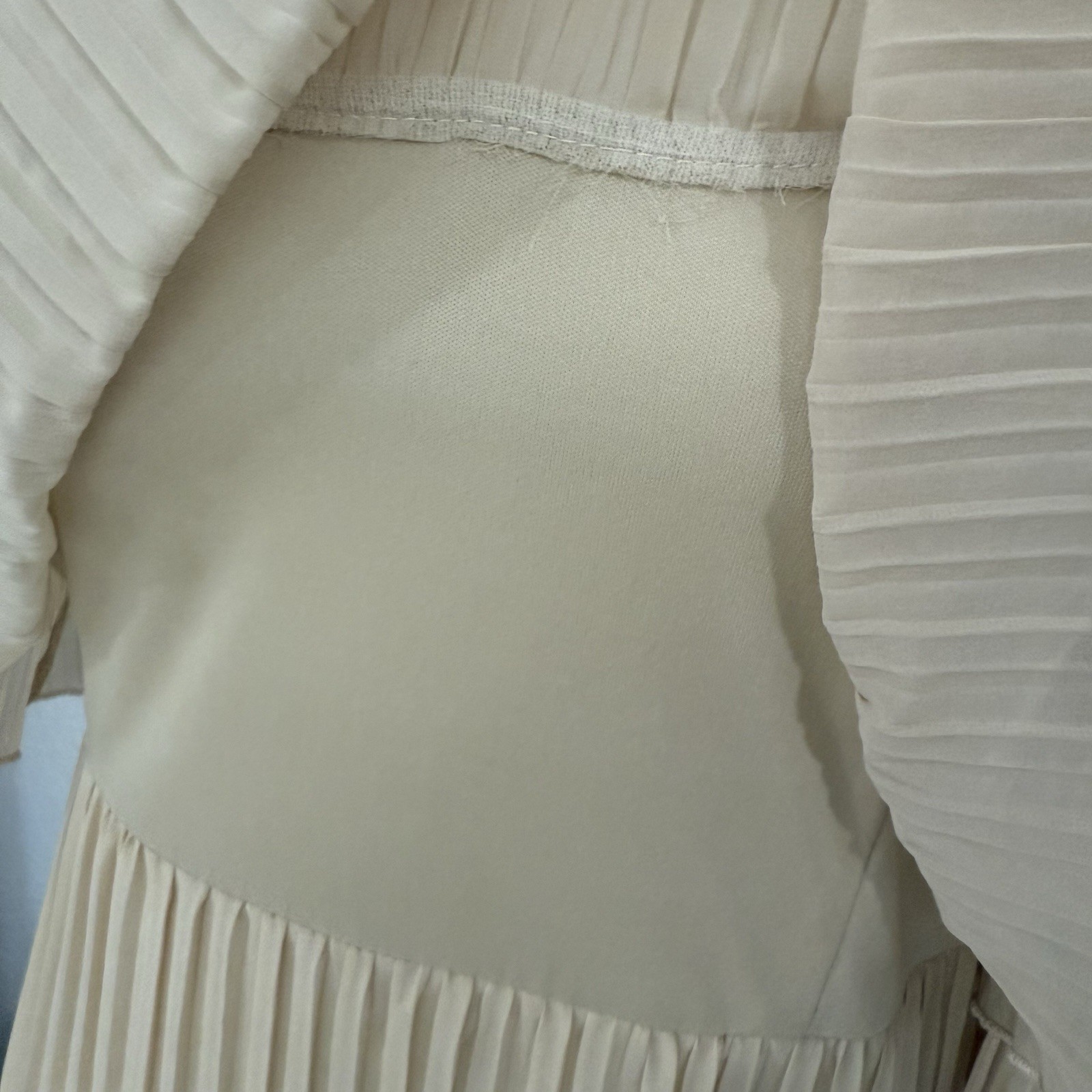 Vintage Nude Accordion-Pleated Chiffon Dress Sz 8 Wedding Guest Minimalist Chic