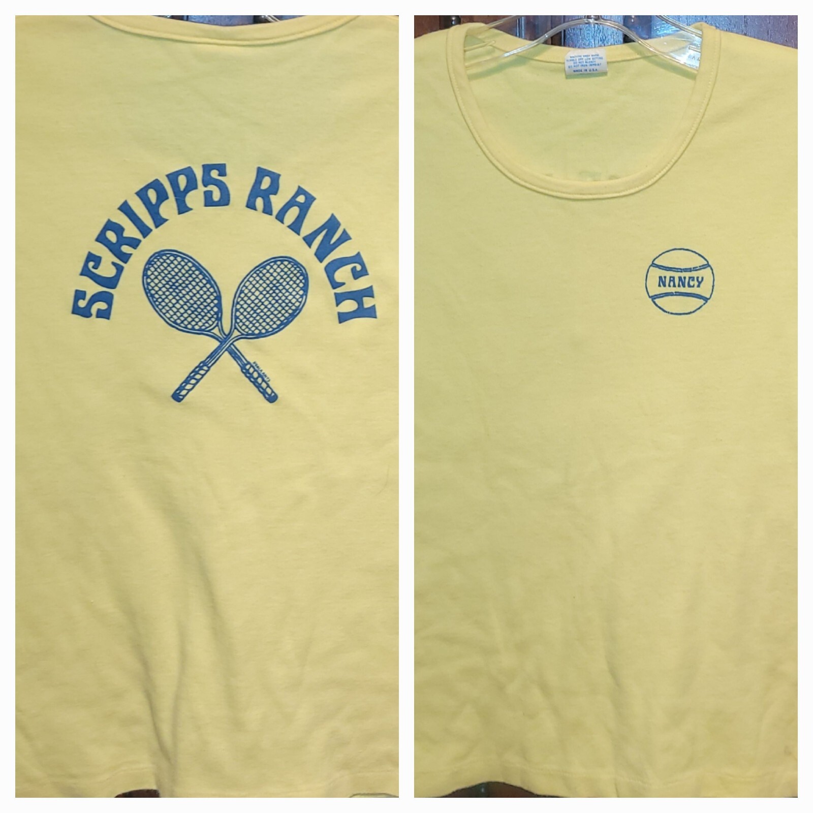 VINTAGE FUN TEES MADE IN THE USA 1970s, SCRIPPS TENNIS, NANCY, Sz Large