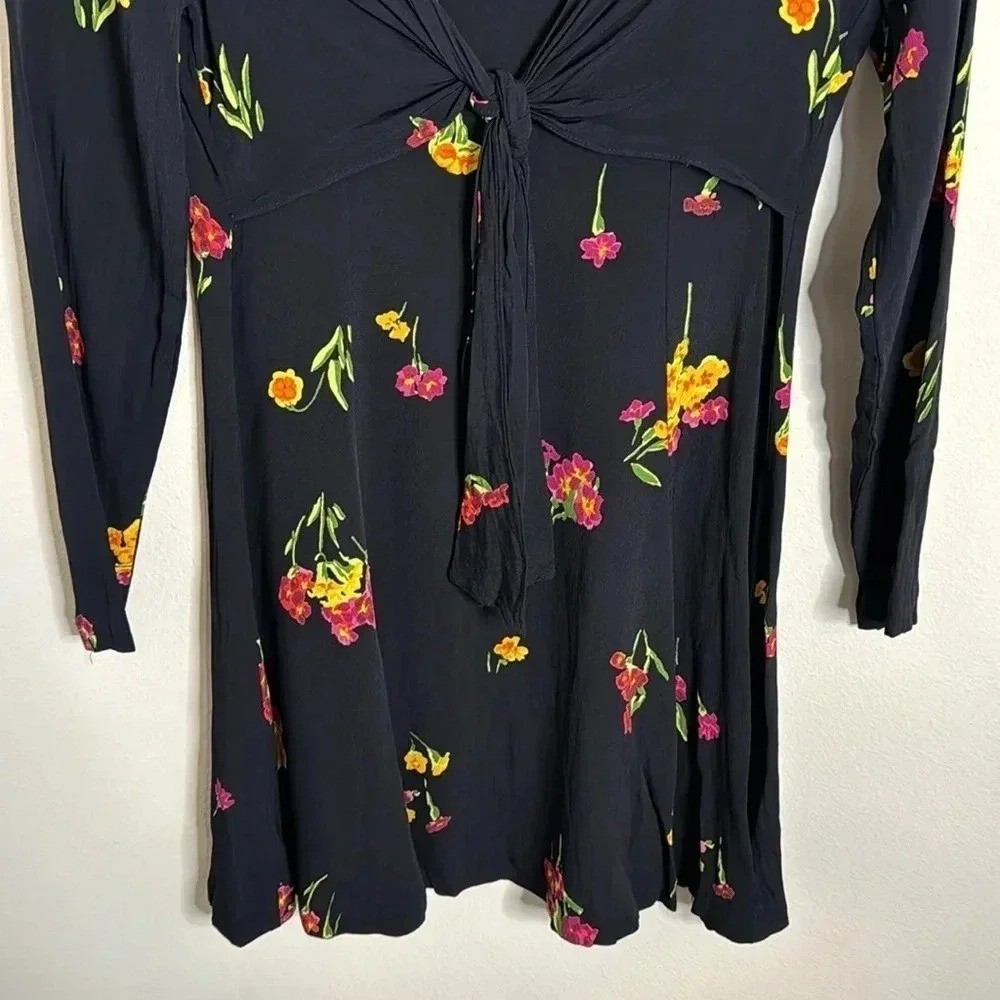 Betsey Johnson Vintage Y2K 90s Black Floral Mini Dress Small Whimsigoth Clueless