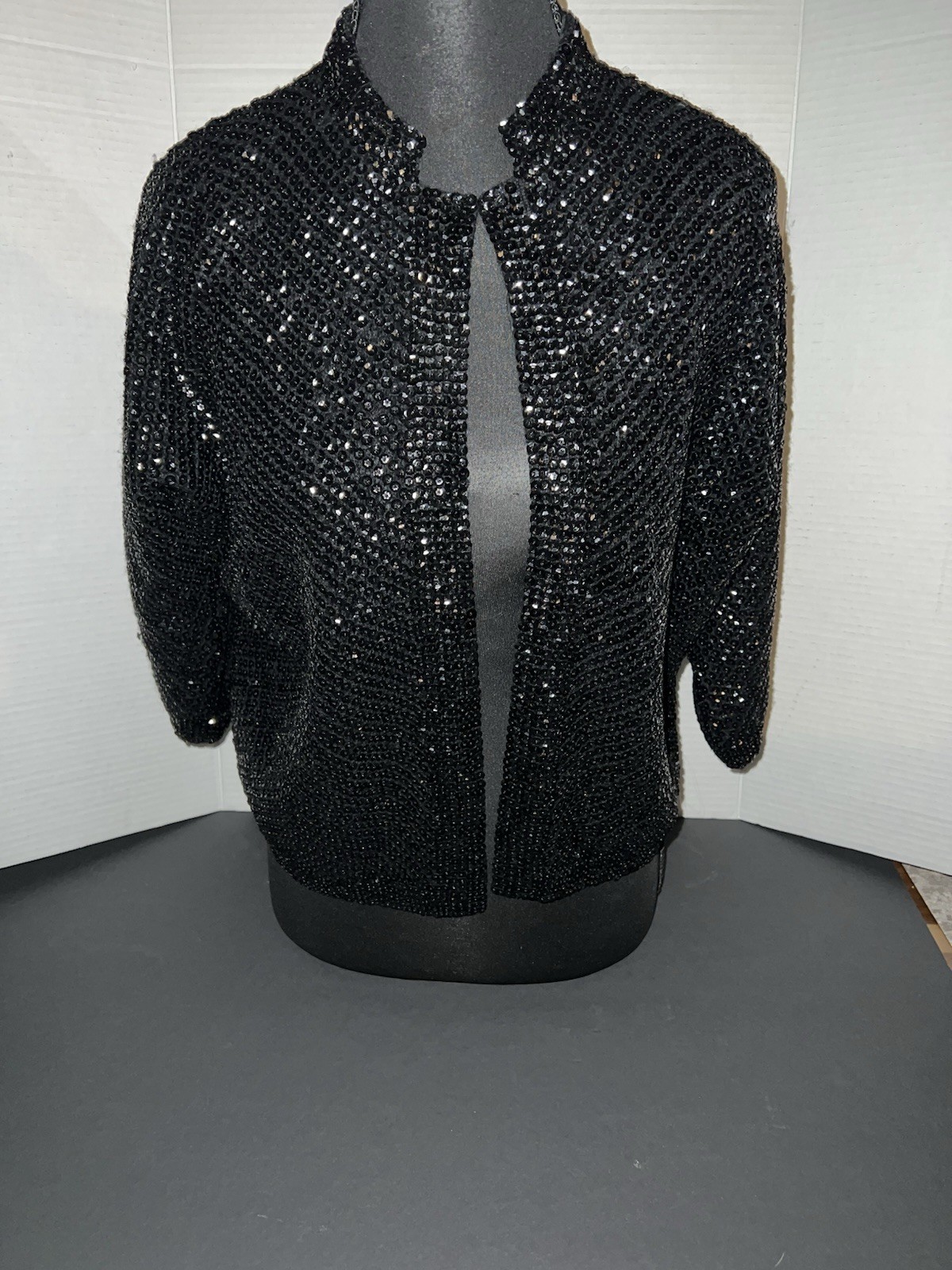 Vintage Cyn Les Sequin Women’s Black Sequin Lined Jacket EU 38 US 6–8 Elegant