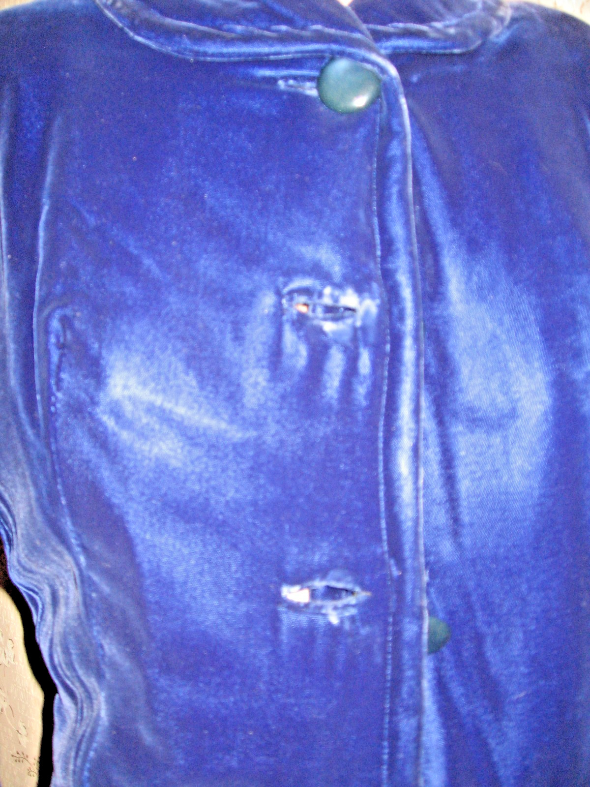 VINTAGE 1940 ART DECO BLUE VELVET PRINCESS DRESS/OPERA COAT -DRY CLEANED