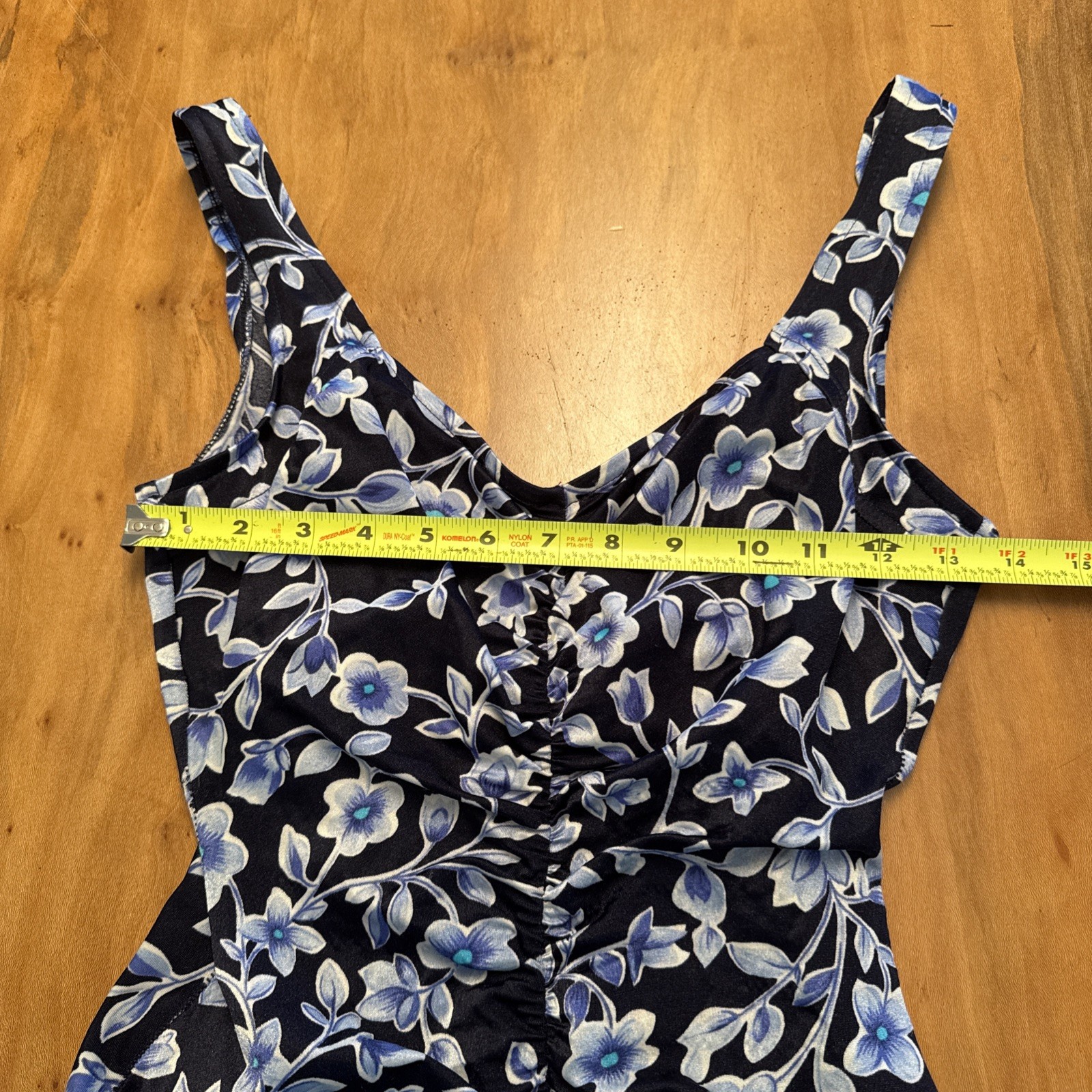 Vtg Maxine Of Hollywood Swimsuit 10 Navy Floral Ruching