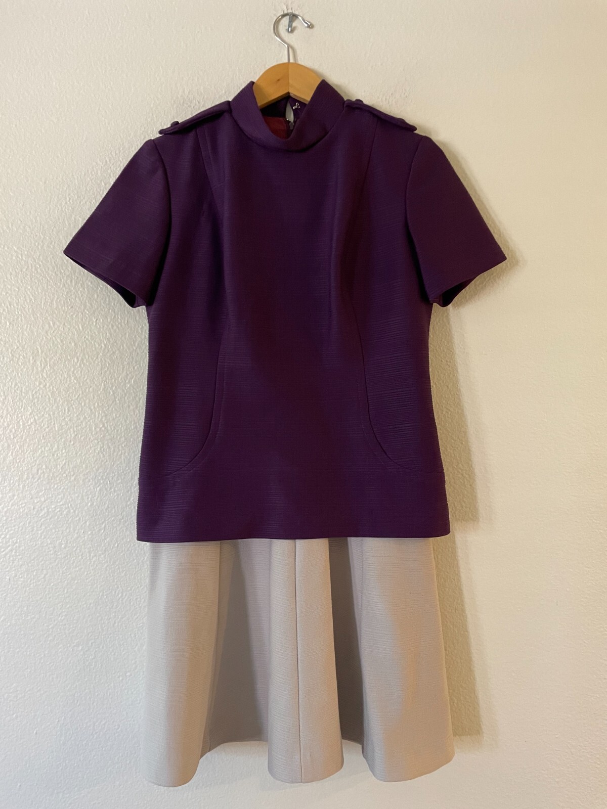 Vintage Burt Stanley Layered Twofer Dress 16 Two Tone Colorblock Purple Gray