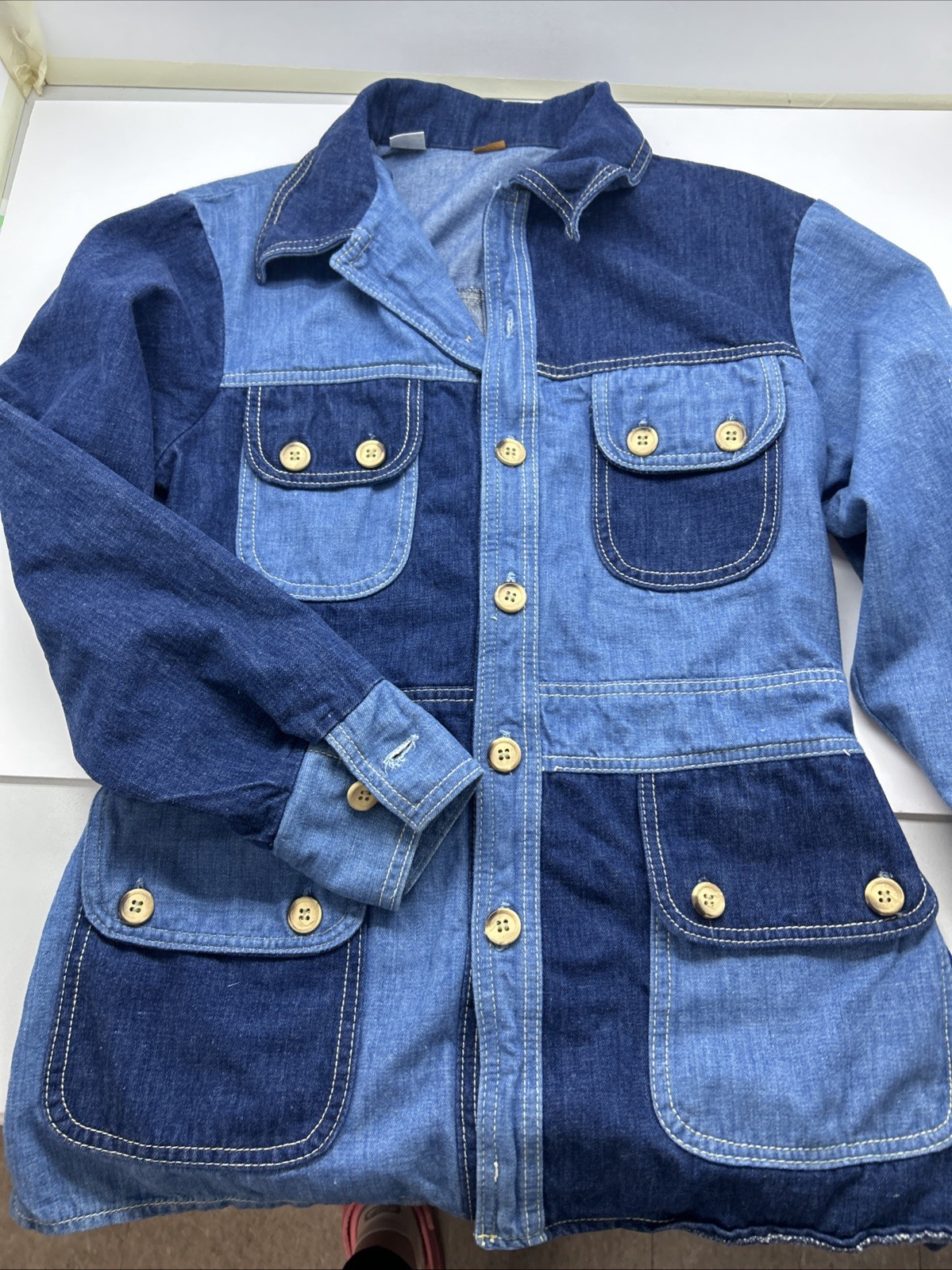 Vintage 1970s-90s Color Block Denim Farah boho Shirt Read M/L