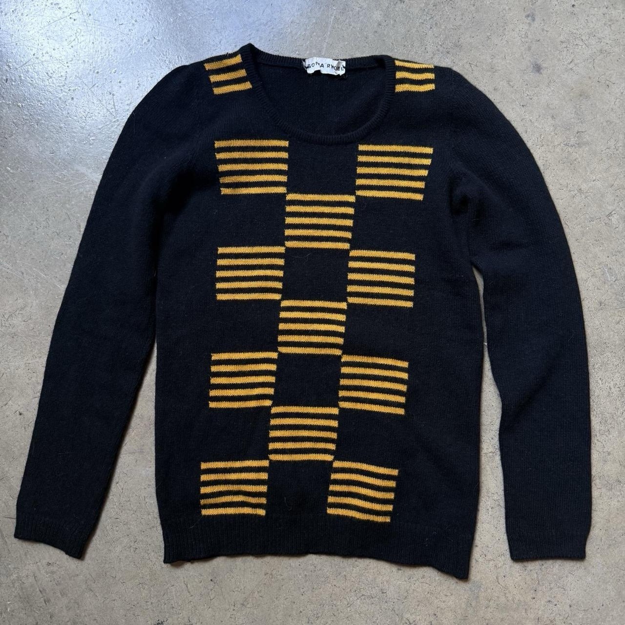 Vintage 80s Sonia Rykiel France Designer Black/Yellow Angora Wool Knit Sweater S