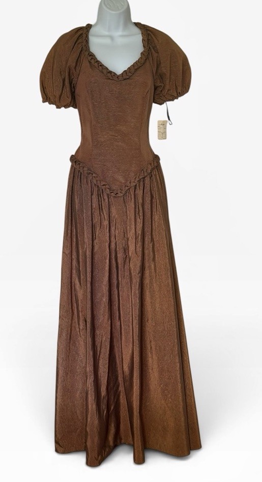 Vintage New 1970’s Medieval Tapestry Renaissance Maxi Dress 9/10 Brown Braided