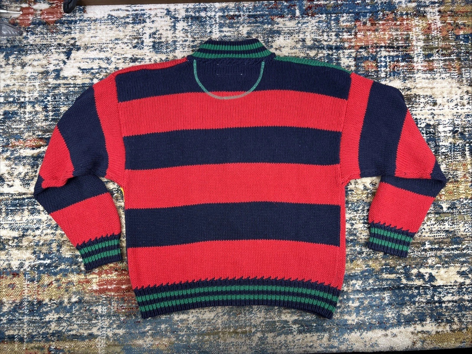 Vtg 90 Sportables “VARSITY” Colorblock Sweater Full Zip Womens Sz L Ramie Blend