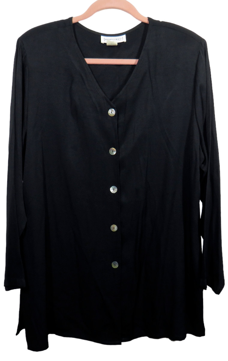 Plus Sz 18W Vintage Impressions Of California Black Button Front Long Sleeve Top