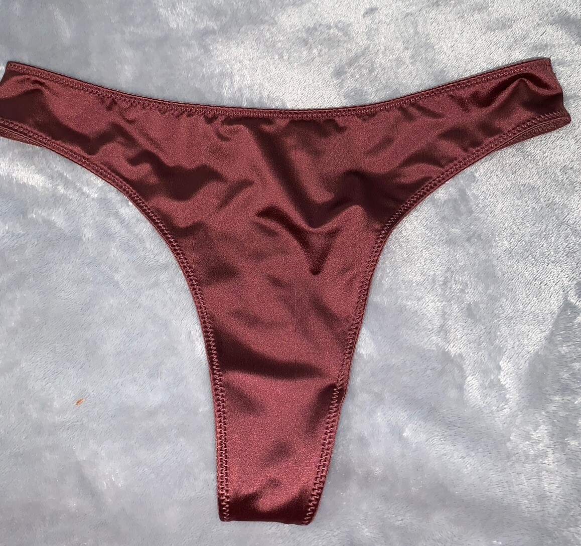 NEW Glossy Secret Stretch Butter Satin Nylon Thong Bikini Panties L 7 Vtg Style