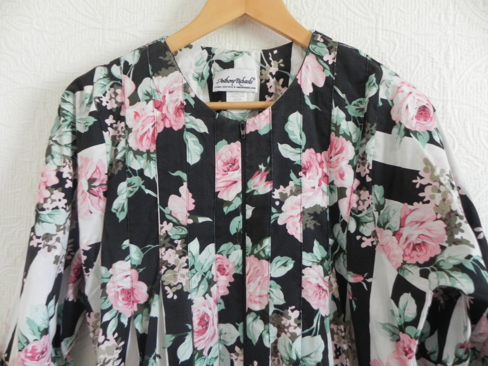 Anthony Richards House Coat/Dress/Coverup 1/2 Zip 3/4 Sleeve Relaxed Size T/S