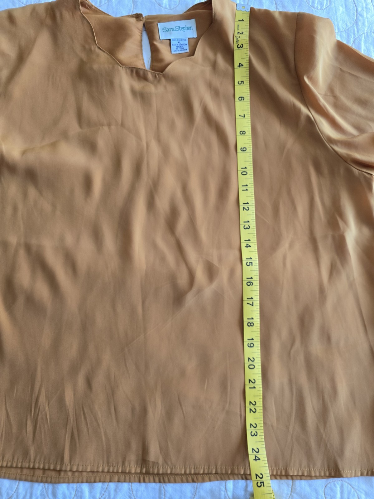 Vintage 80s 90s Short Sleeve Mustard Yellow Blouse Womens XL Scalloped Sleeves