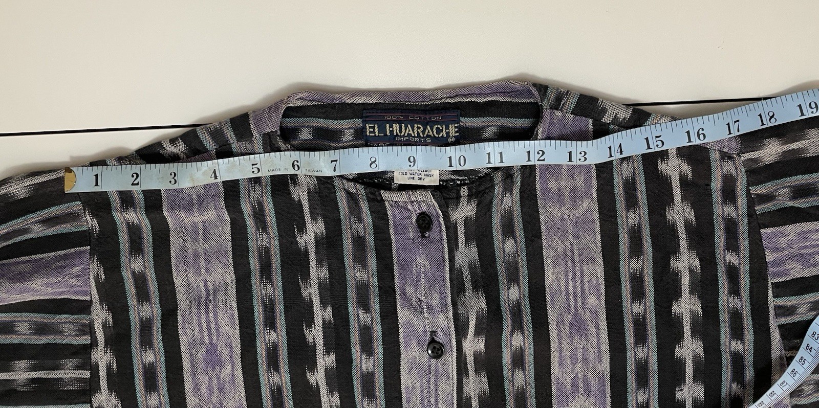Vintage 80s Ikat Aztec EL HUARACHE Hand Woven Cotten Hippie Boxy Shirt Top med