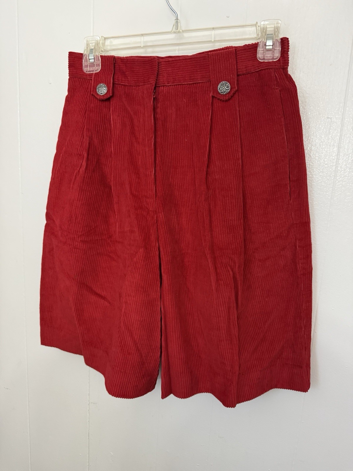Vintage David Brooks Red Corduroy Wide Leg Shorts Sz 8 USA High Waist Y2K Preppy