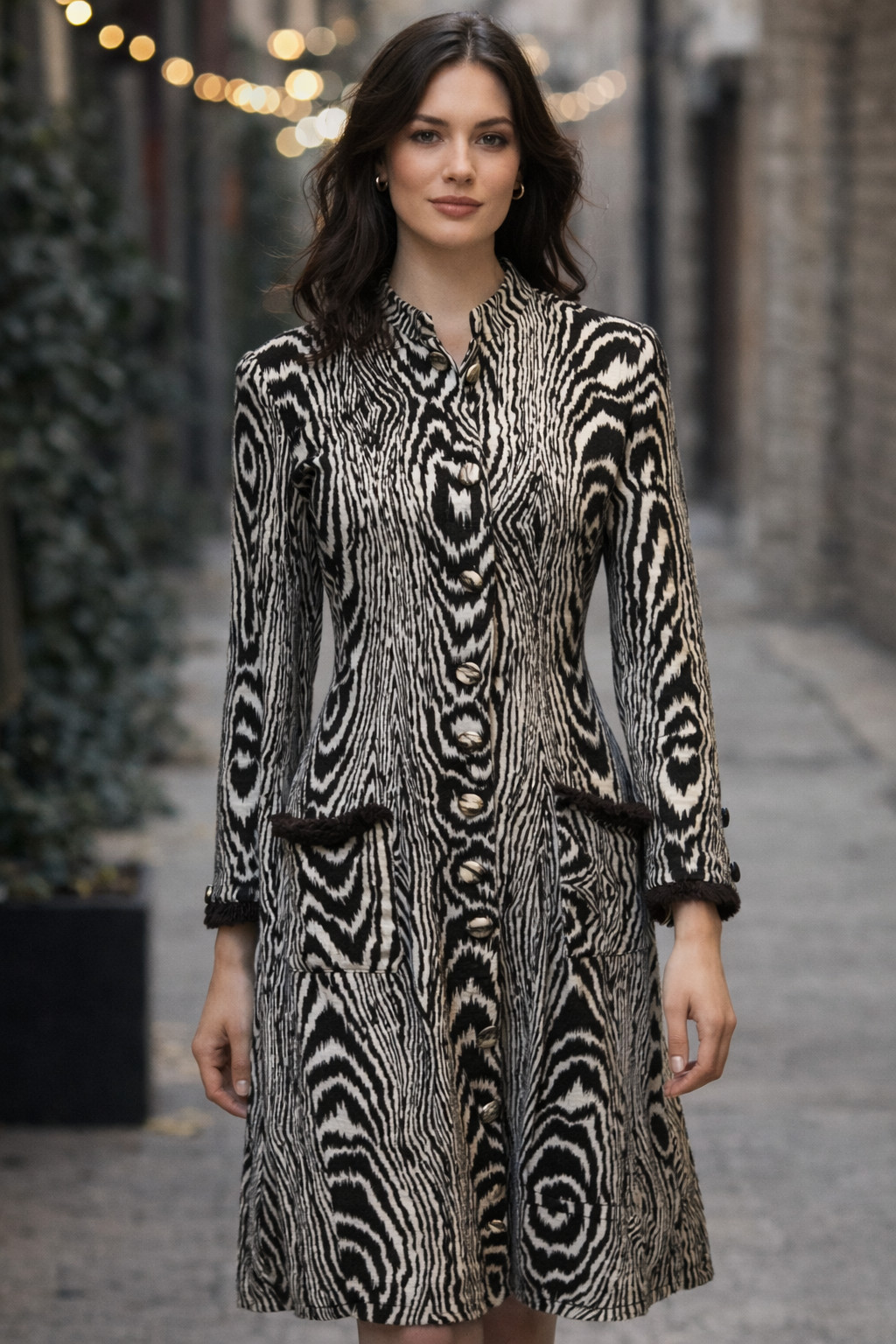 Vintage Carillon Graphic Animal Print Dress / Coat – 90s black and white zebra