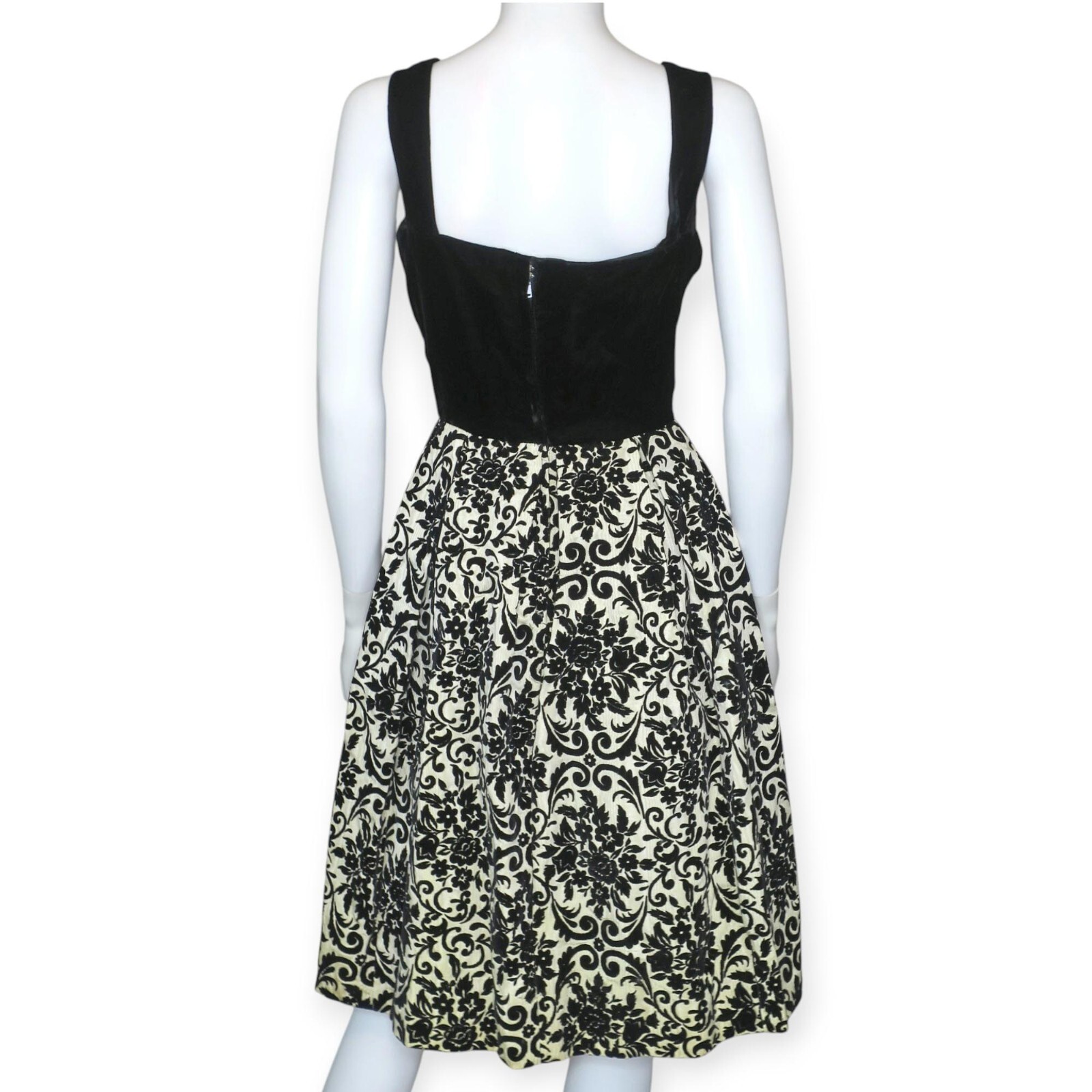 Vintage 50s Dress Black Velvet Bow Bodice Brocade Glam Party Women’s Small