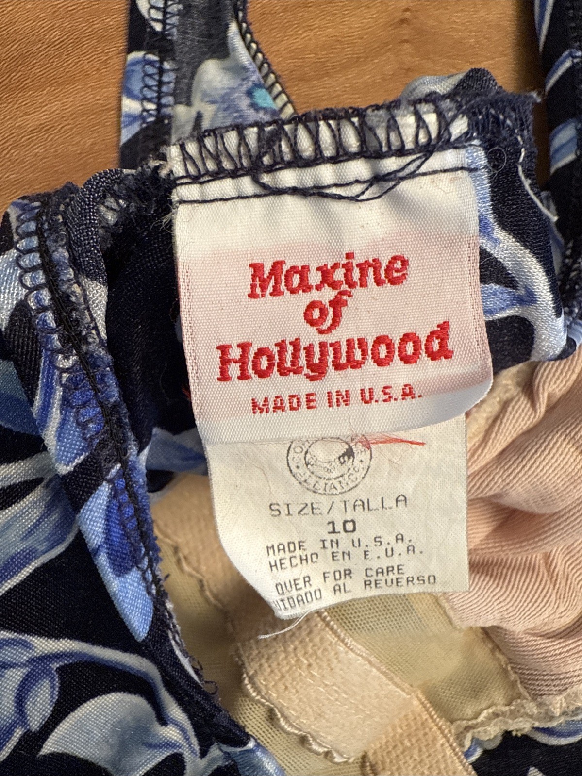 Vtg Maxine Of Hollywood Swimsuit 10 Navy Floral Ruching