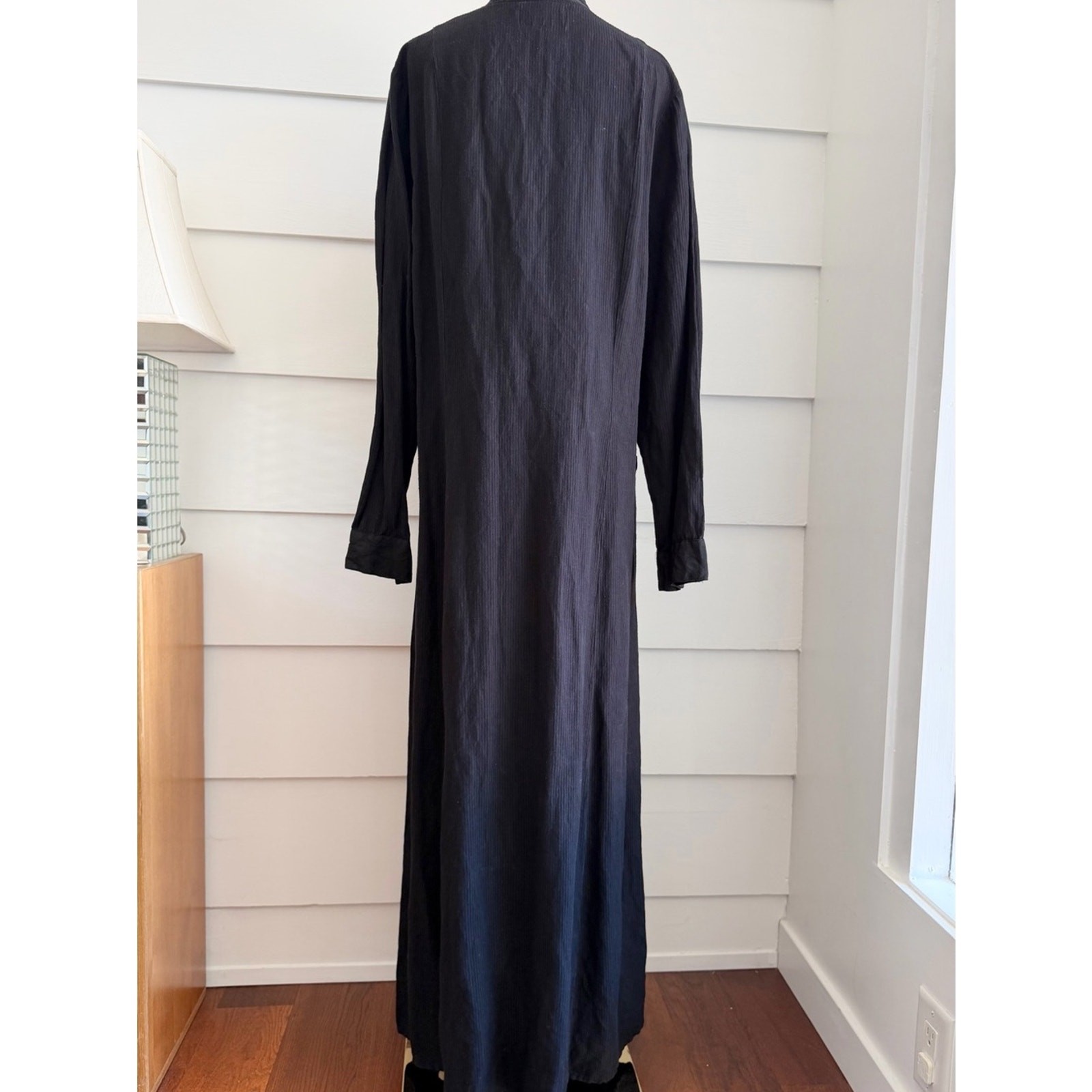 Vintage FLAX by Jeanne Engelhart Black Linen Button-Down Maxi Dress size M