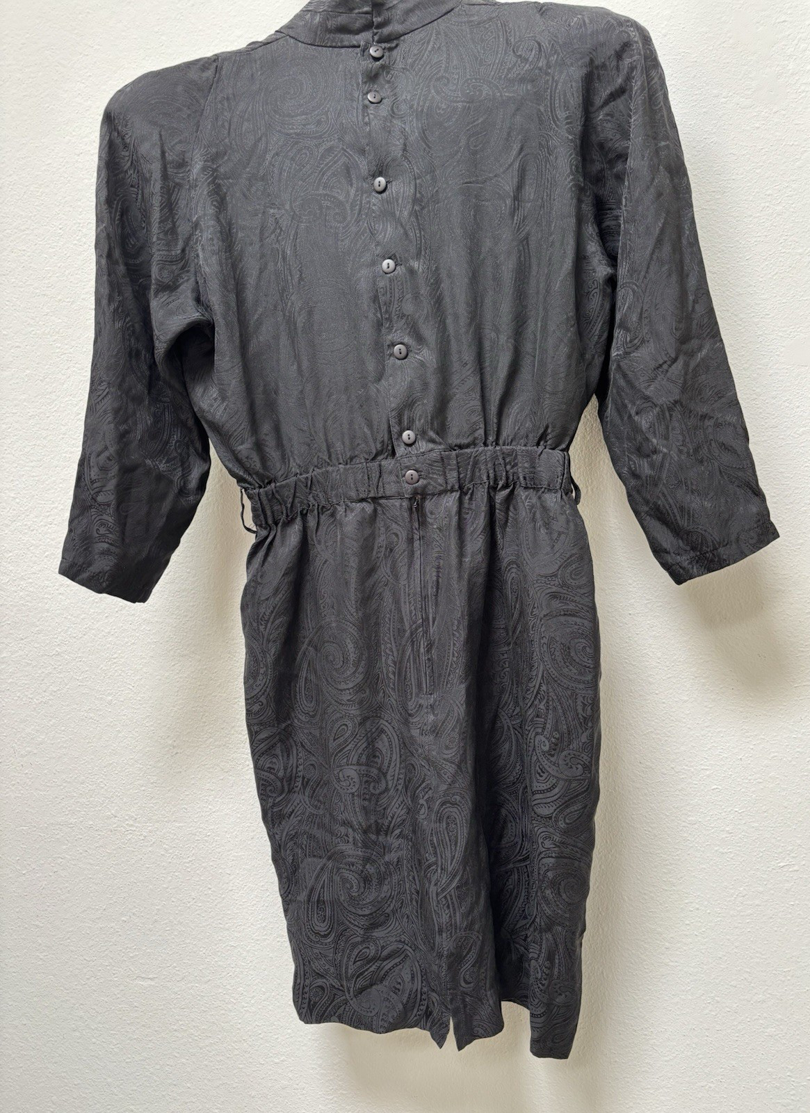 Vintage Nora Noh 100% Black Silk Dress Side M